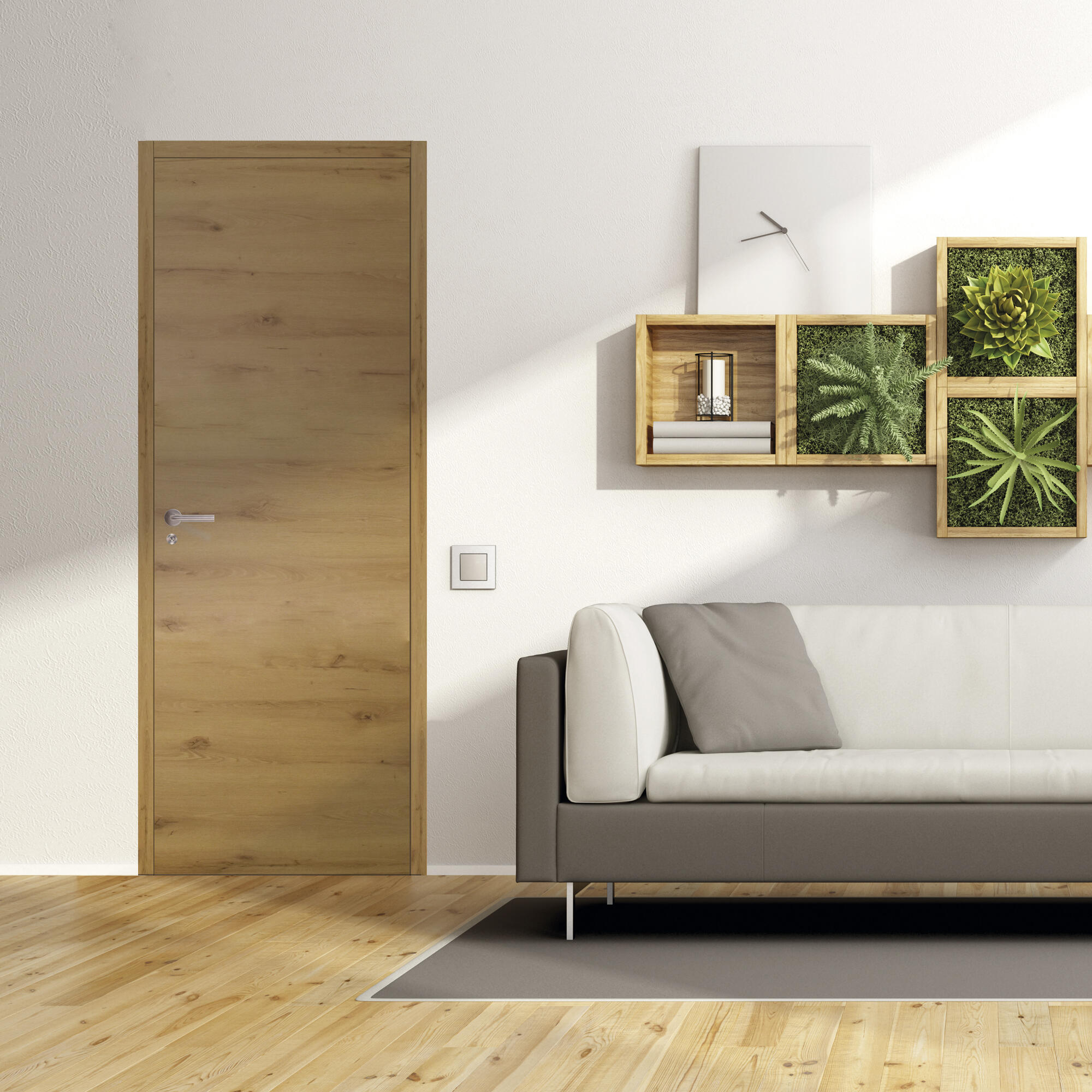 Bloc-porte Monaco revêtu Larg.83 cm poussant droit alvéolaire Huiss.52 à 90 mm fin de chantier - 3