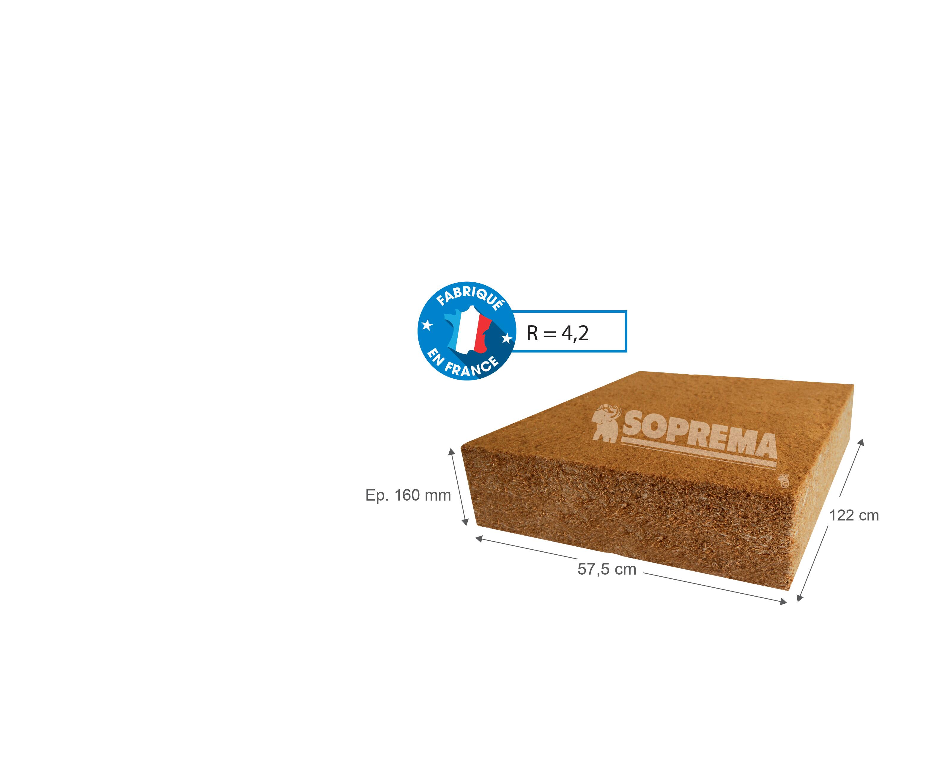 Lot de 3 panneaux isolants en fibre de bois 122x57,5cm Ep.16cm, R=4,2 - SOPREMA - 3