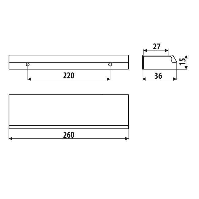 Poignée Aluminium finition noir mat entraxe 220 mm - UA123 - 4