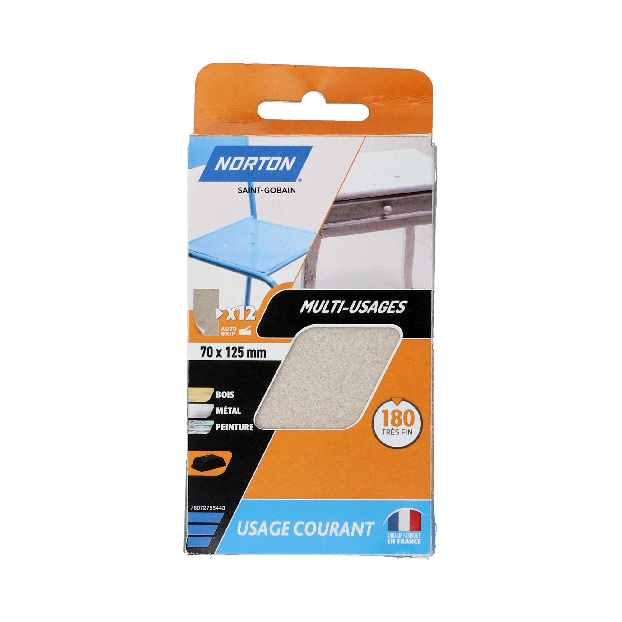 Papier abrasif grain 180 pour cale à poncer lot de 12  - NORTON - 2