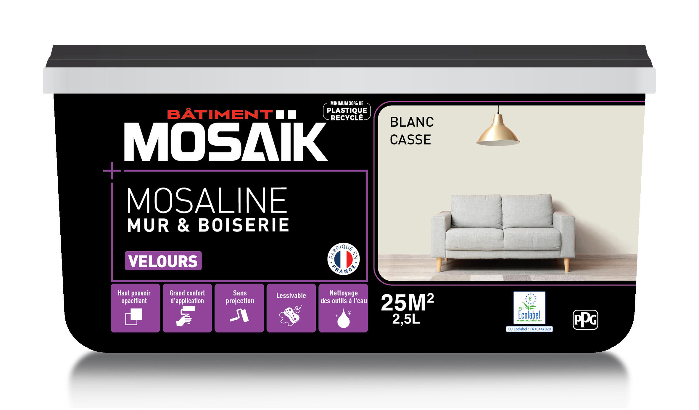 Peinture intérieure multi support acrylique velours blanc cassé 2,5 L Mosaline - MOSAIK - 3