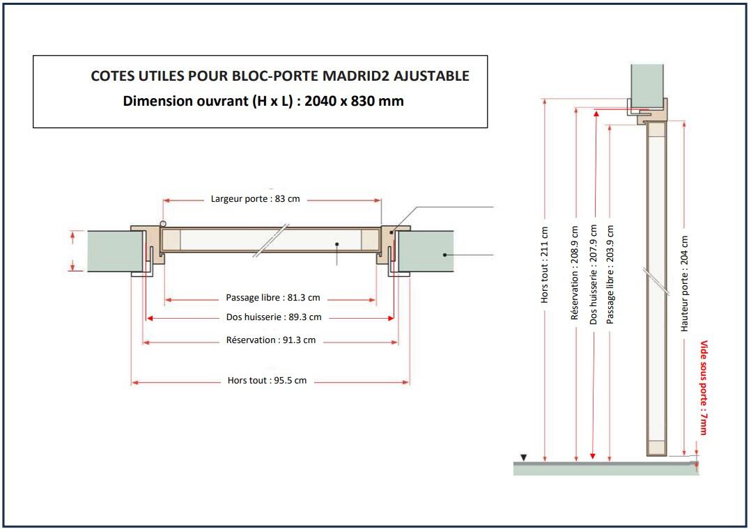 Bloc-porte fin de chantier MDF Madrid 2 H.204 x l.83 cm, poussant droit - 7
