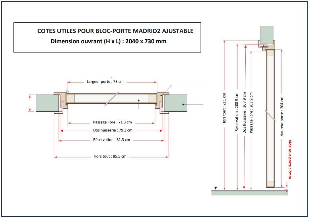 Bloc-porte fin de chantier MDF Madrid 2 H.204 x l.73 cm, poussant droit - 7