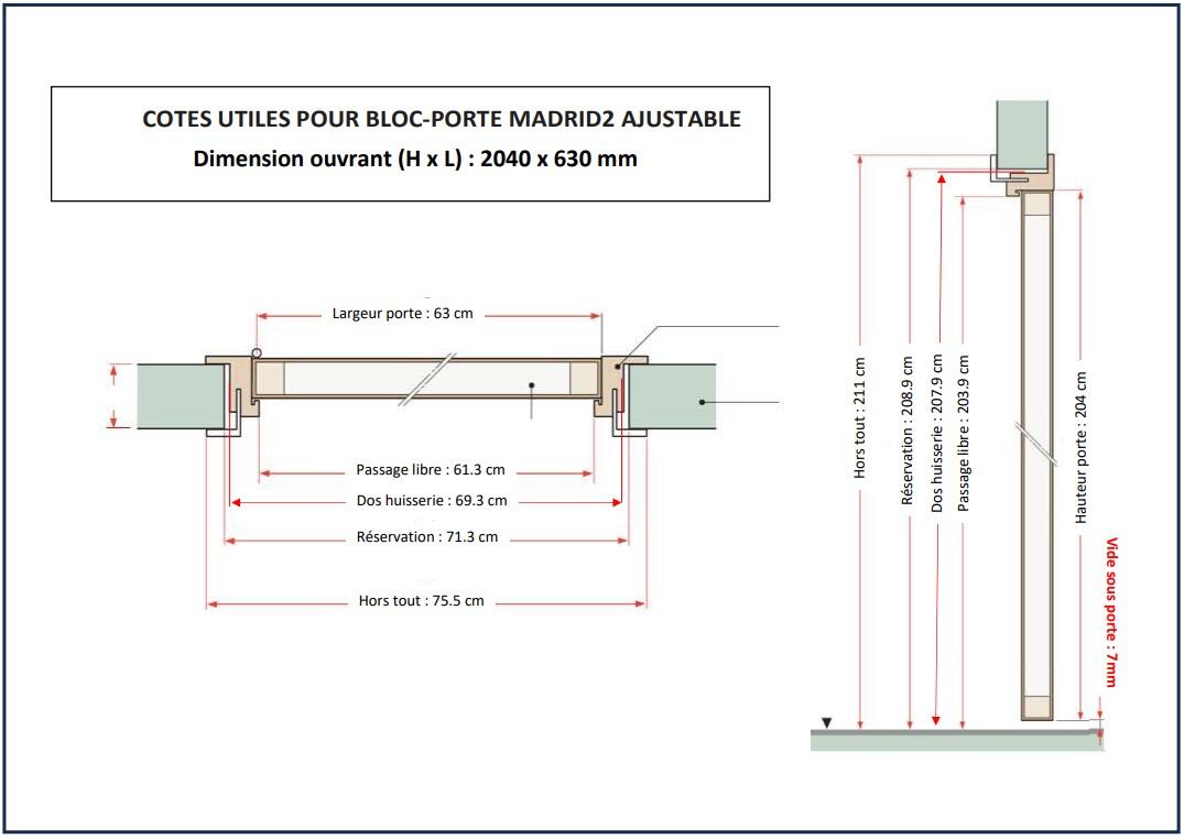 Bloc-porte fin de chantier MDF Madrid 2 H.204 x l.63 cm, poussant gauche - 7