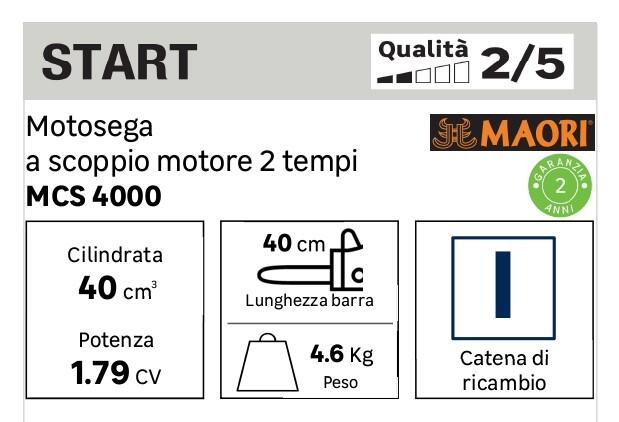 Motosega a scoppio MAORI MCS 4000, 40 cc barra da 40 cm - 15