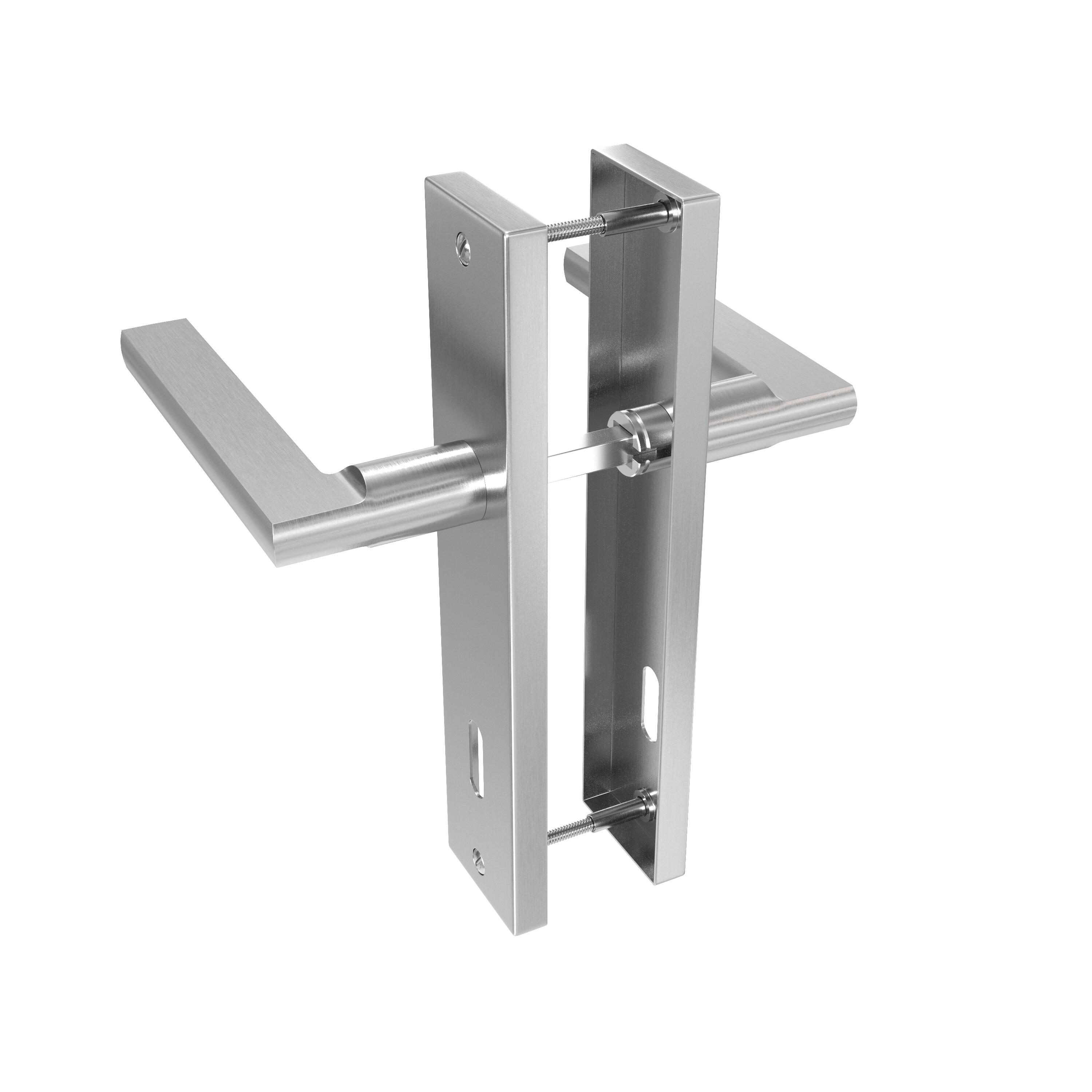 Poignée de porte sur plaque aspect nickel entraxe 165 mm Clé en L DAREN x2 - 3