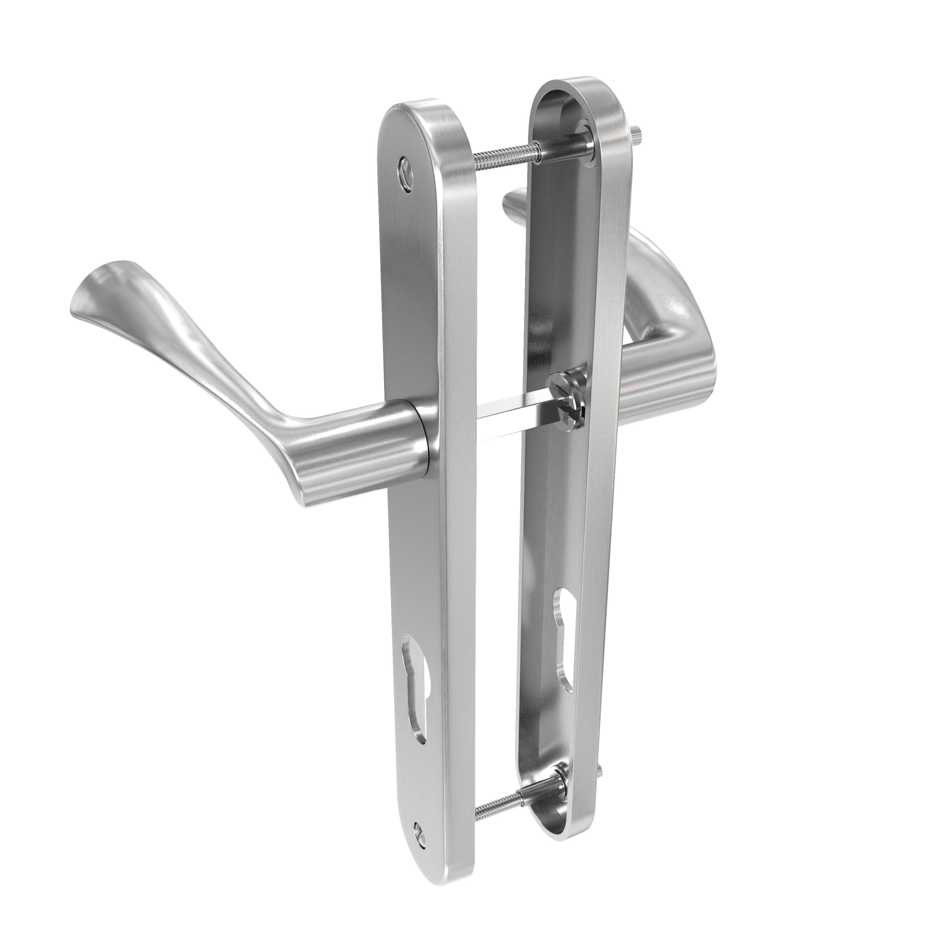 Poignée de porte sur plaque aspect nickel entraxe 195 mm Clé en I INELA x2 - 4