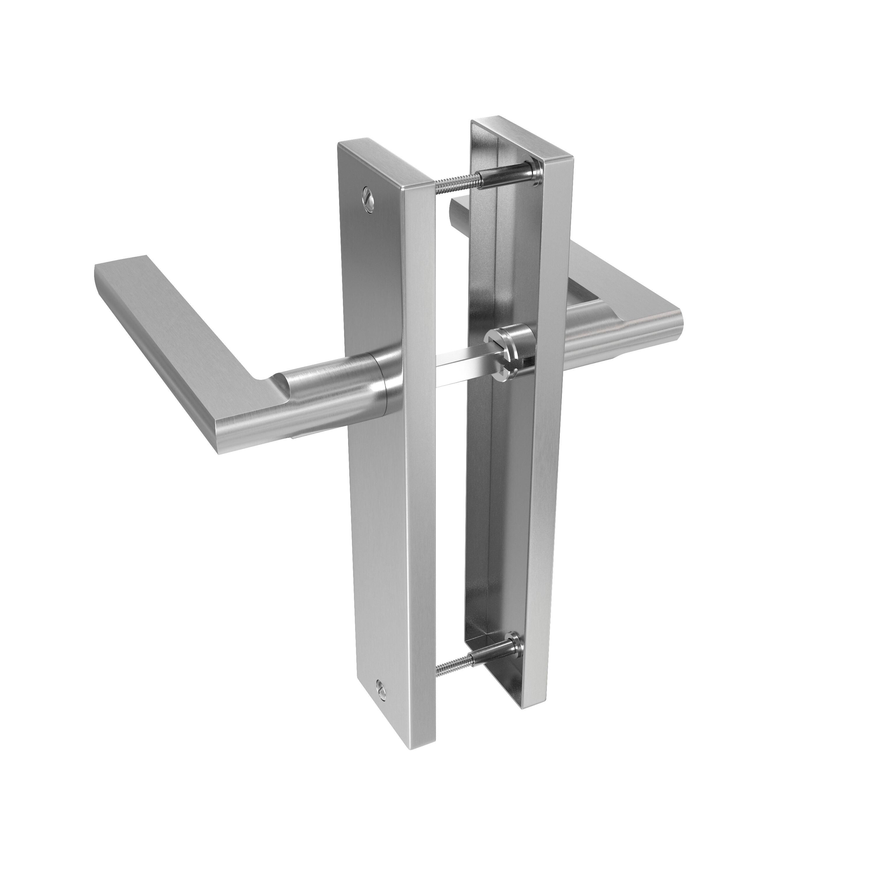 Poignée de porte sur plaque aspect nickel entraxe 165 mm bec de cane DAREN x2 - 4