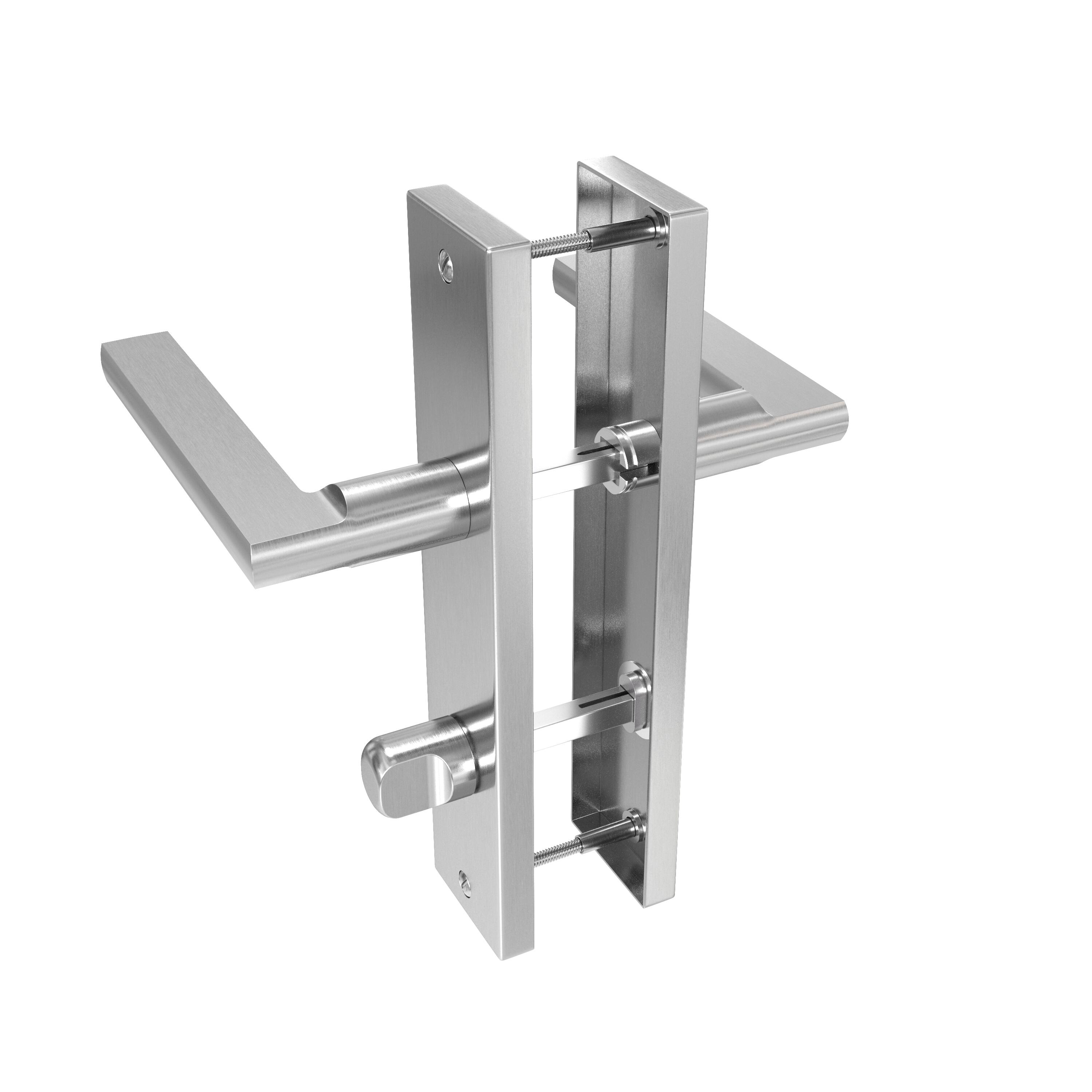 Poignée de porte sur plaque aspect nickel entraxe 165 mm à condamnation DAREN x2 - 4