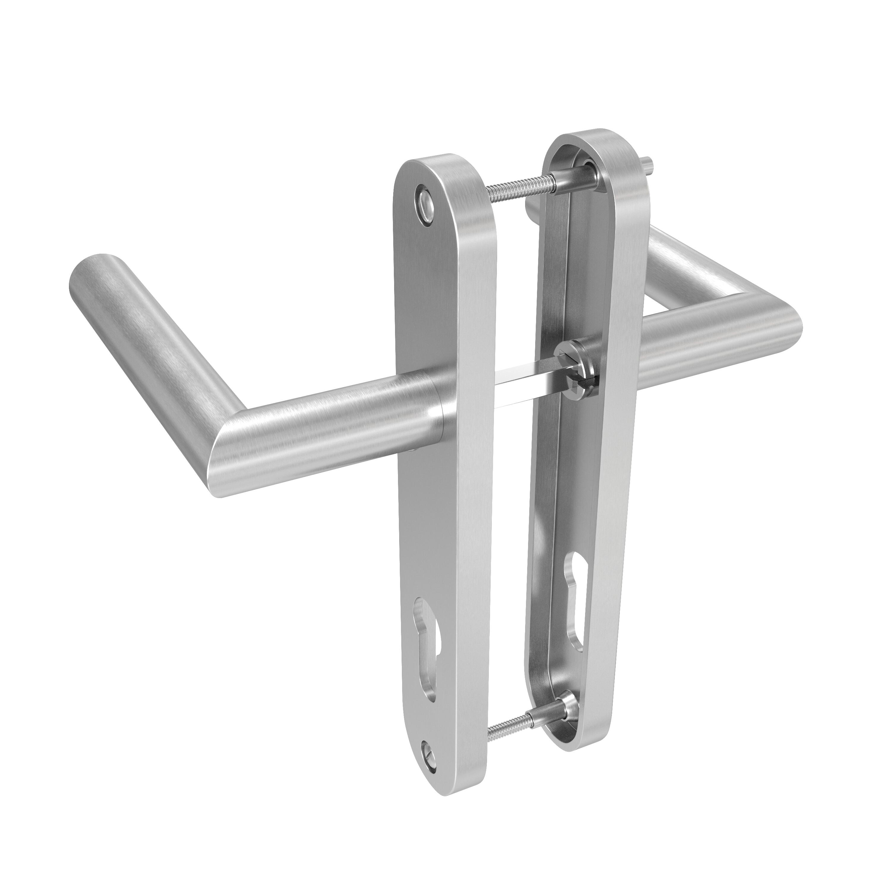 Poignée de porte sur plaque aspect nickel entraxe 165 mm Clé en I THEA x2 - 4