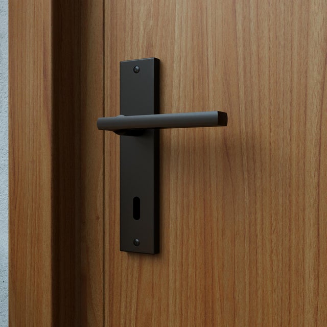 Poignée de porte sur plaque noire entraxe 165 mm Clé en L DAREN x2