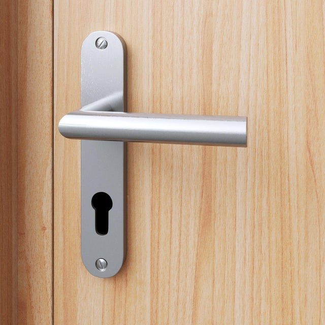 Poignée de porte sur plaque aspect nickel entraxe 165 mm Clé en I THEA x2