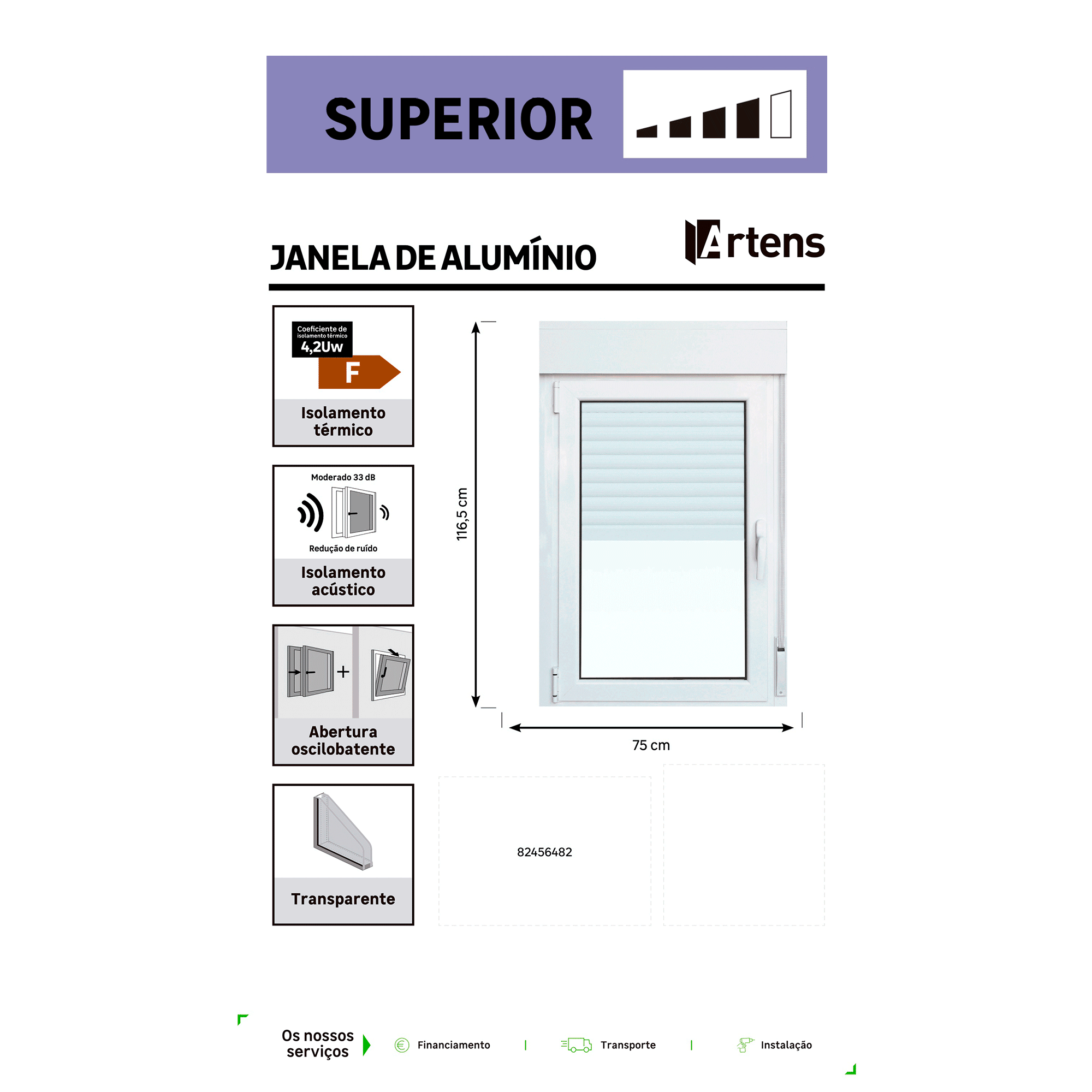 Janela de alumínio ARTENS OSCILOBATENTE 75X115CM ESQUERDA (COM ESTORE) - 7