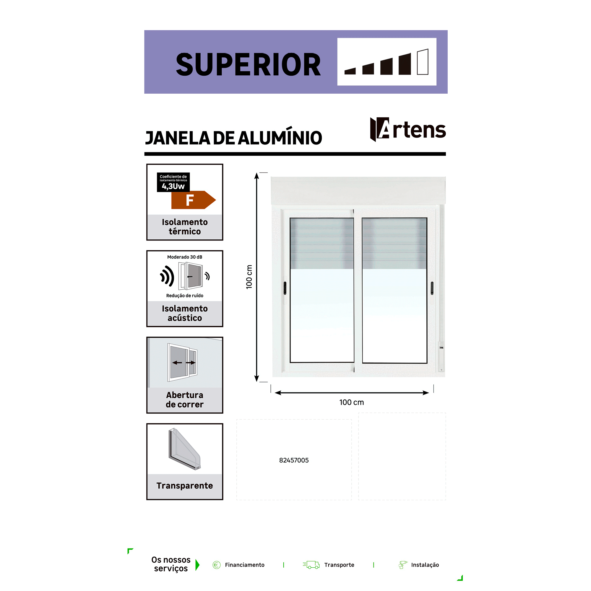 Janela de alumínio de correr Isoxa 100X100 cm direita branco (com estore) - 7