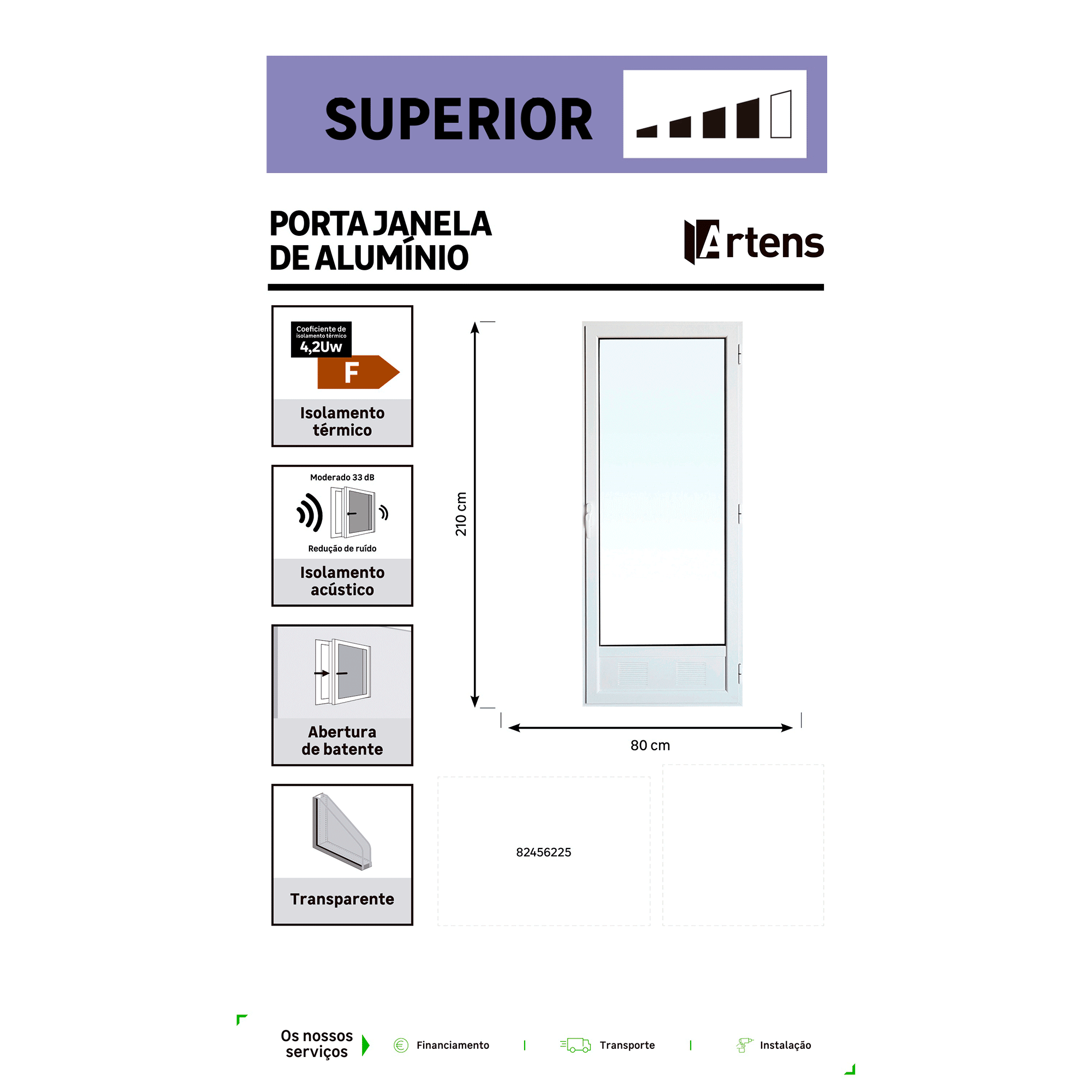Porta janela de alumínio ARTENS BATENTE 80X210CM DIREITA (COM RESPIRADOR) - 7