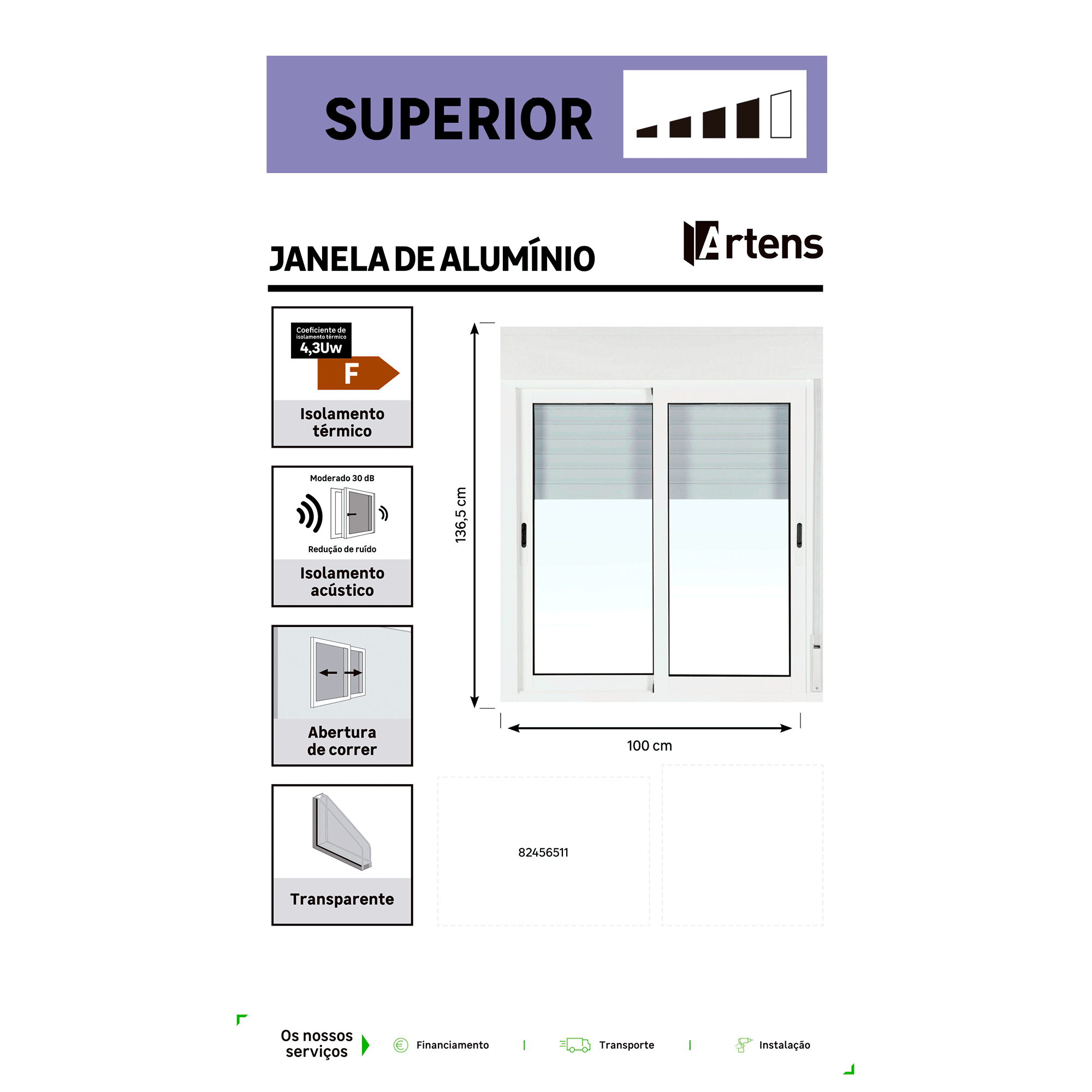 Janela com estore de alumínio de correr Isoxa 100X135 cm branco - 7