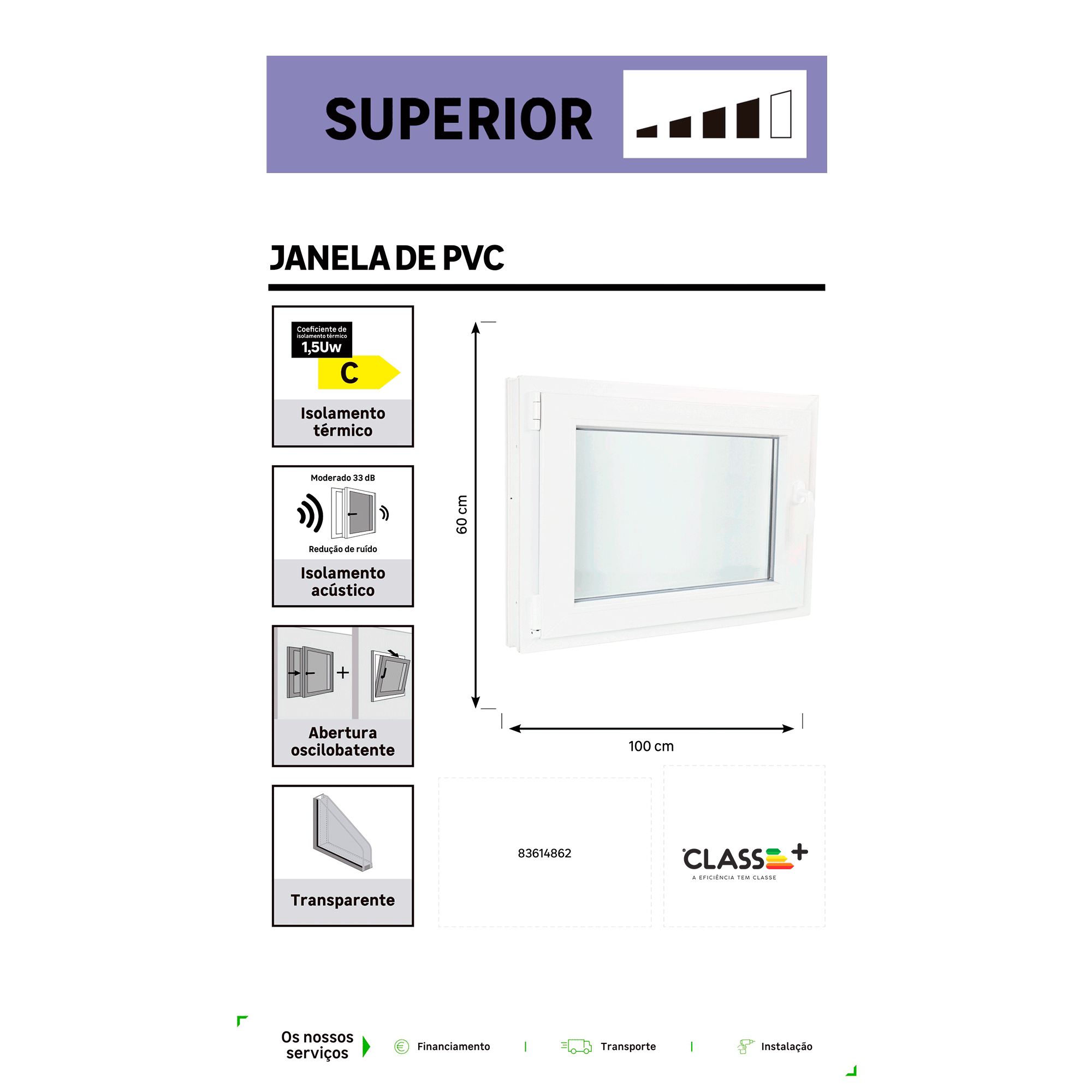 Janela de PVC OSCILOBATENTE 100X60CM DIREITA - 7