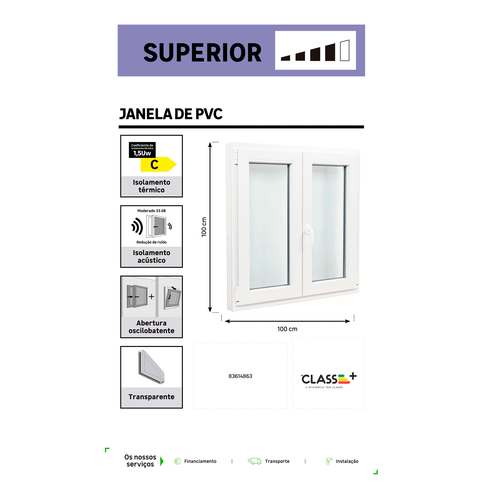 Janela PVC oscilobatente 100x100 cm - 7