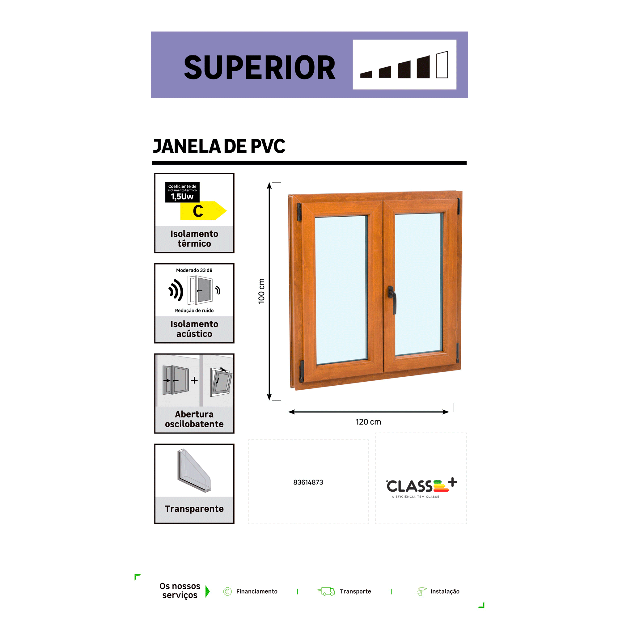 Janela de PVC OSCILOBATENTE 120X100CM CARVALHO - 7