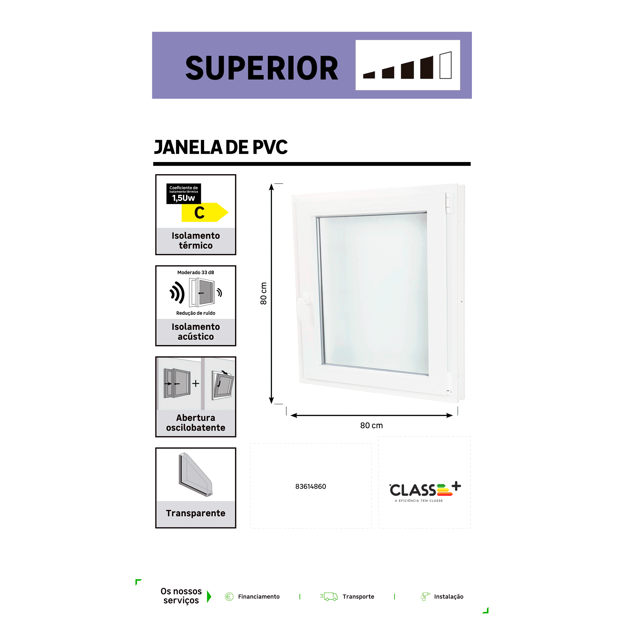 Janela de PVC OSCILOBATENTE 80X80CM DIREITA - 7