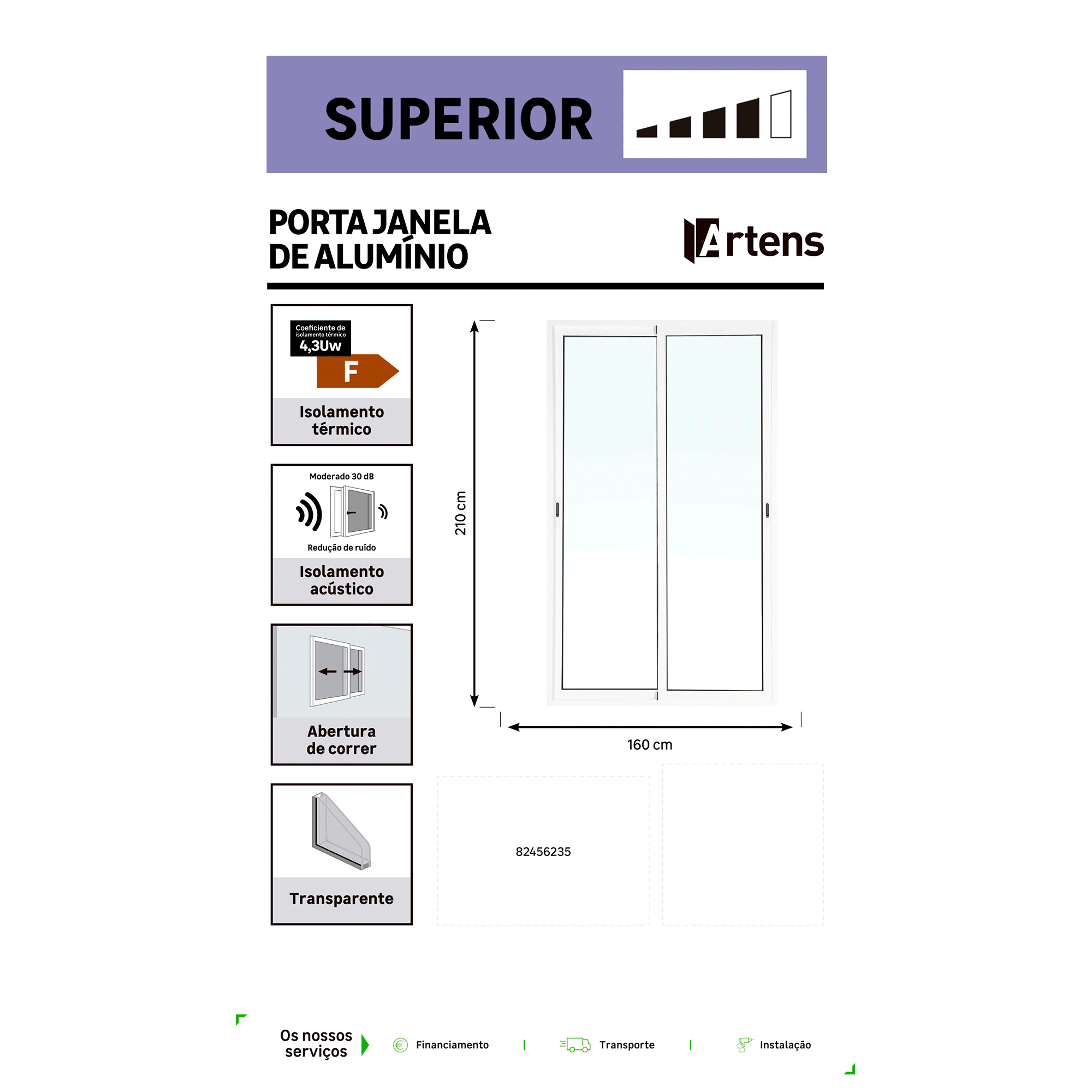 Porta janela de alumínio de correr Isoxa 160X210 cm branco - 7