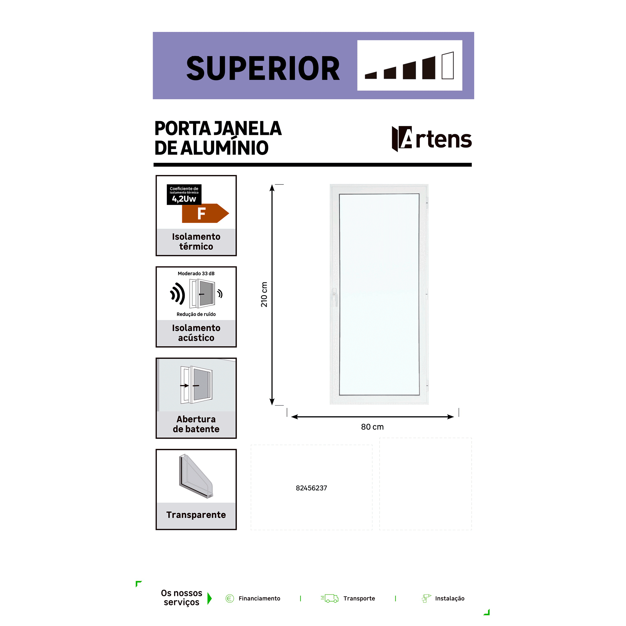 Janela de alumínio abatível Isoxa 210x80 cm direita branco (com fechadura) - 7