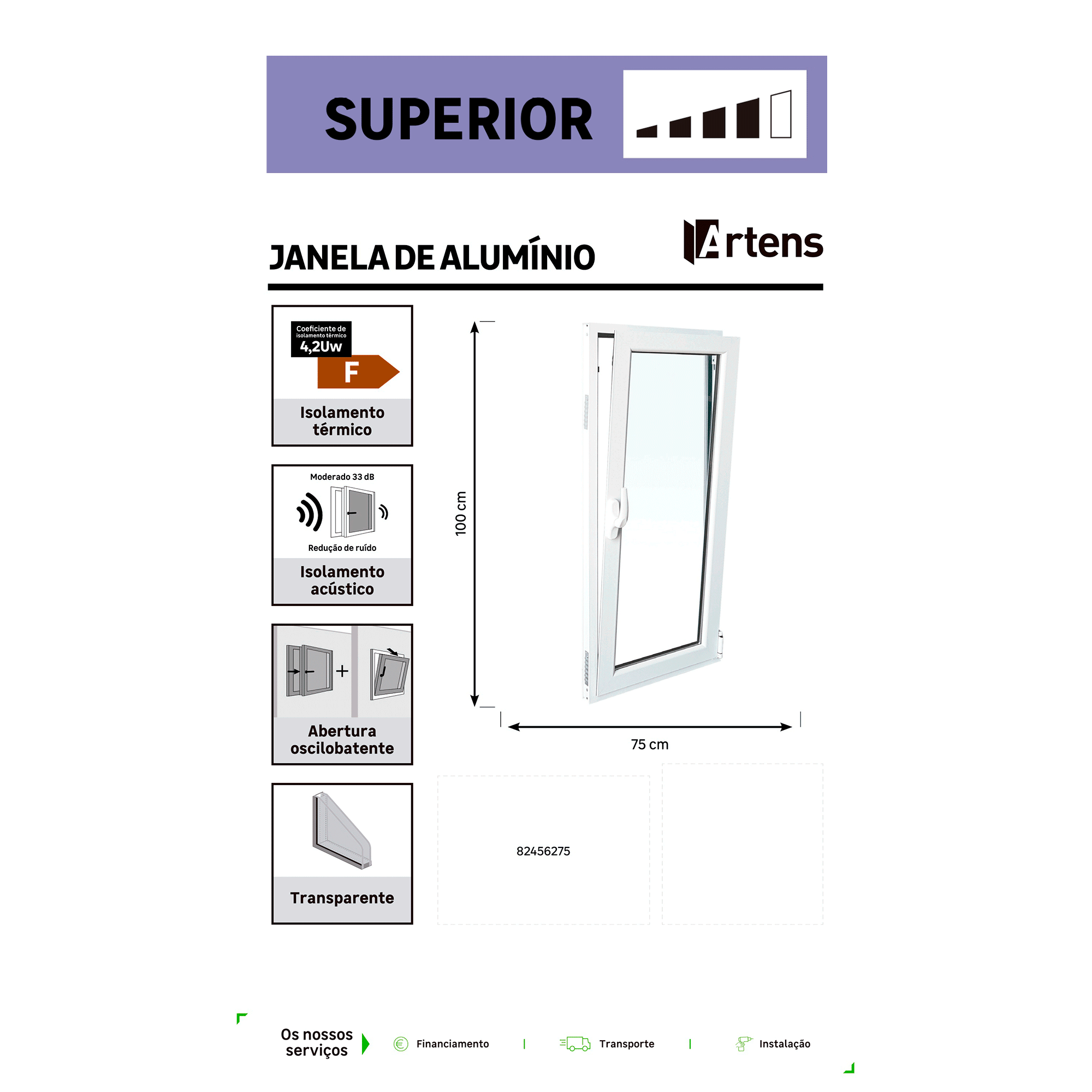 Janela de alumínio oscilobatente Isoxa 100X75 cm direita branco - 7