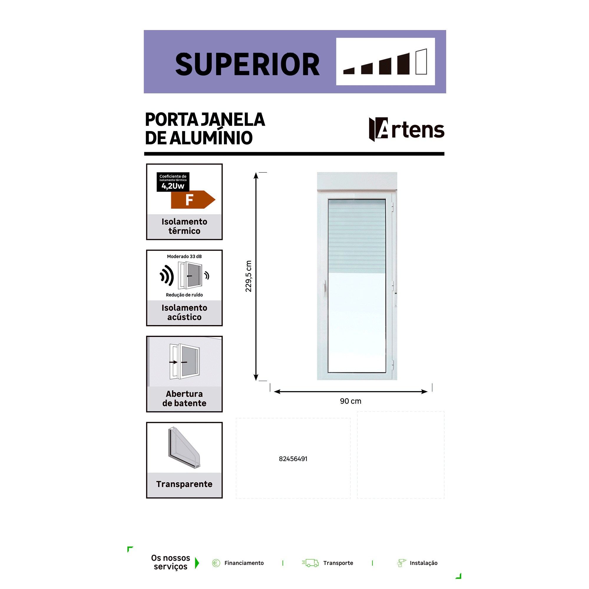 Porta janela com estore de alumínio batente Isoxa 90X229 cm branco - 7