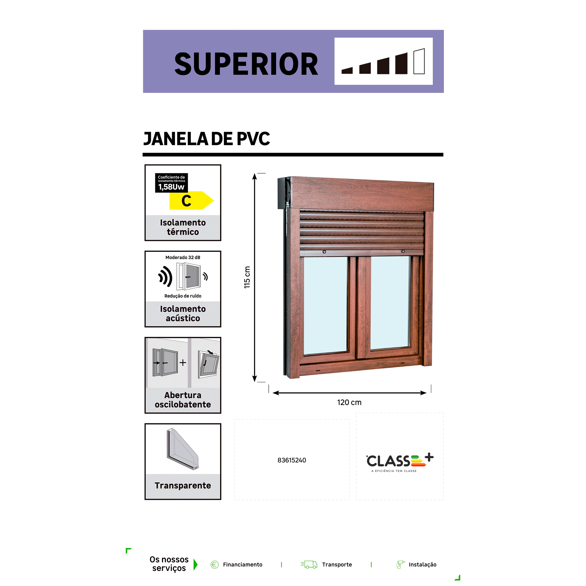 Janela de PVC OSCILOBATENTE 120X115CM NOGUEIRA (COM ESTORE) direita - 7