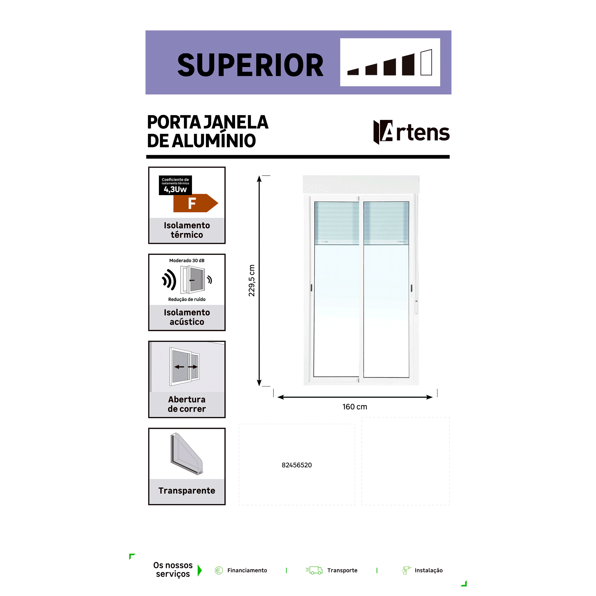 Porta janela com estore de alumínio de correr Isoxa 160X229.5 cm branco - 7