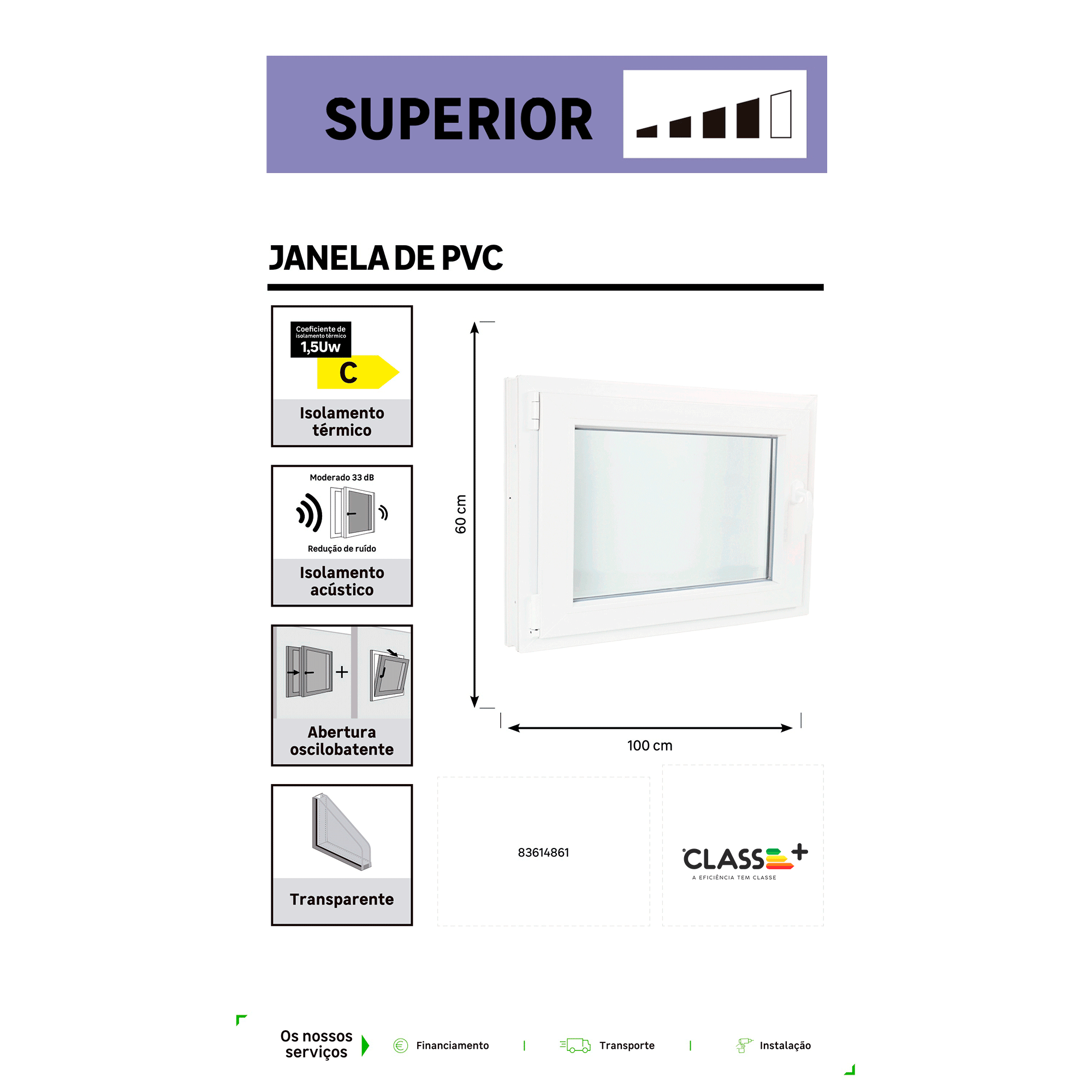 Janela de PVC OSCILOBATENTE 100X60CM ESQUERDA - 7