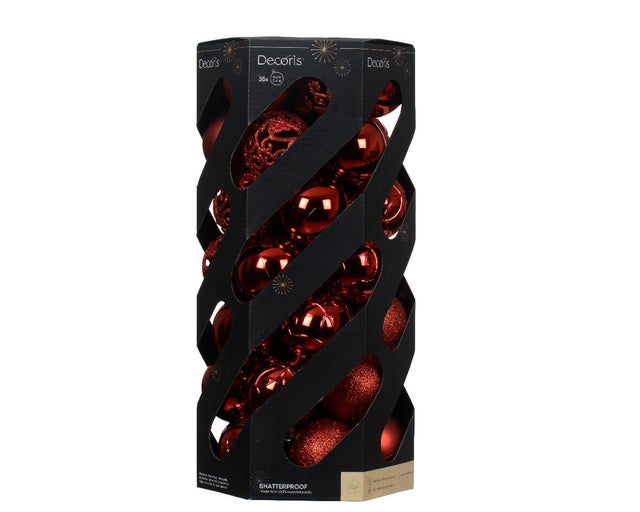VidaXL Ghirlanda Di Natale Rossa In Polistirene, 45 Cm, Con 83 Palline, Infrangibile E Riutilizzabile - 3