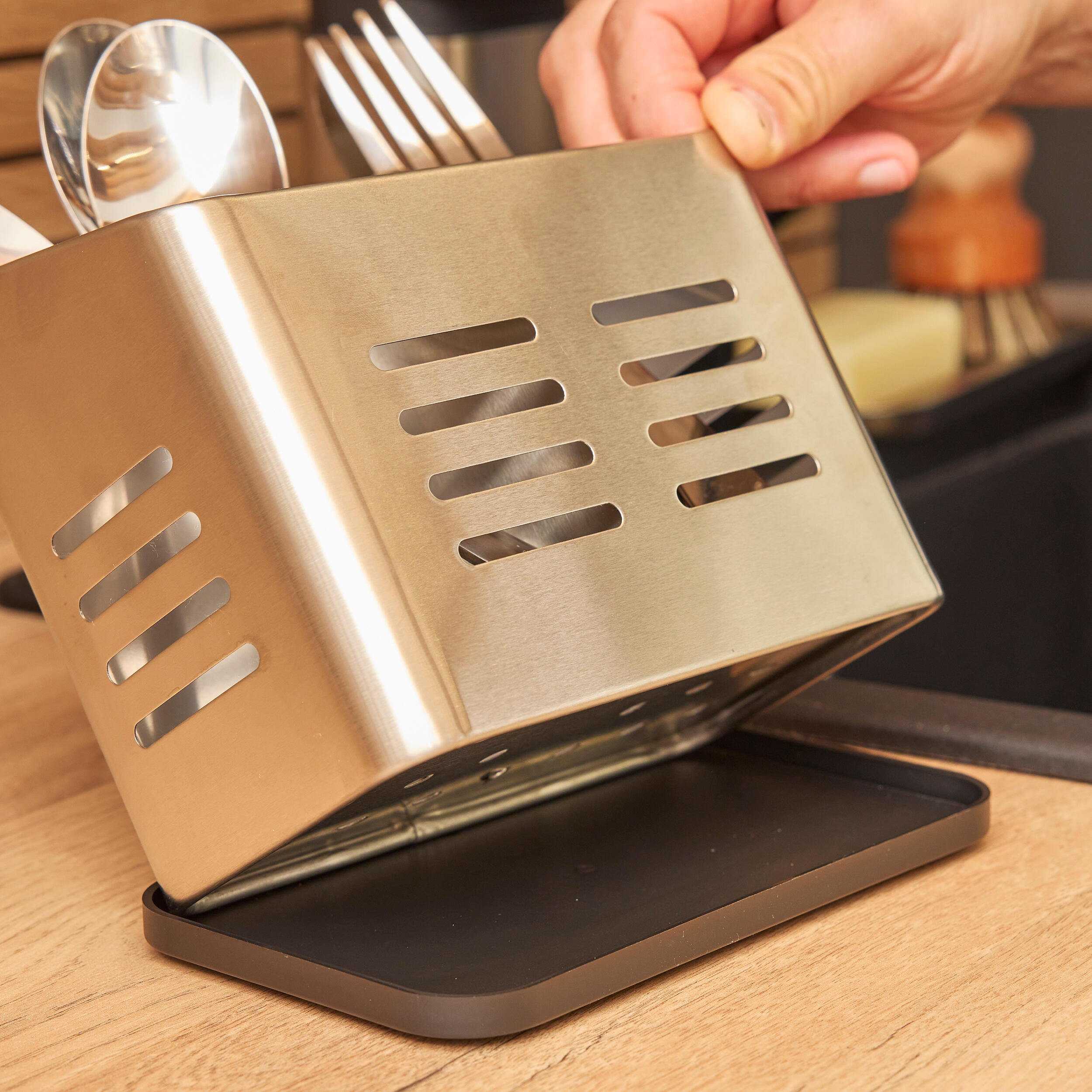 Cubertero escurridor con bandeja de acero DELINIA inox - 4
