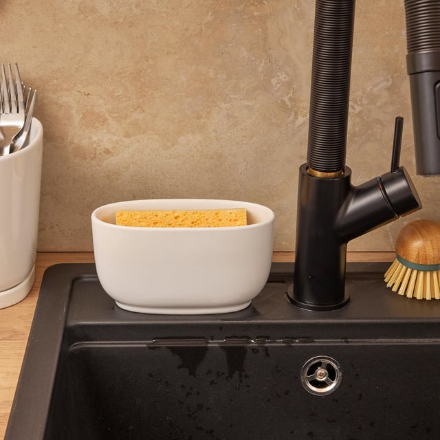 Porte-éponge blanc en céramique DELINIA