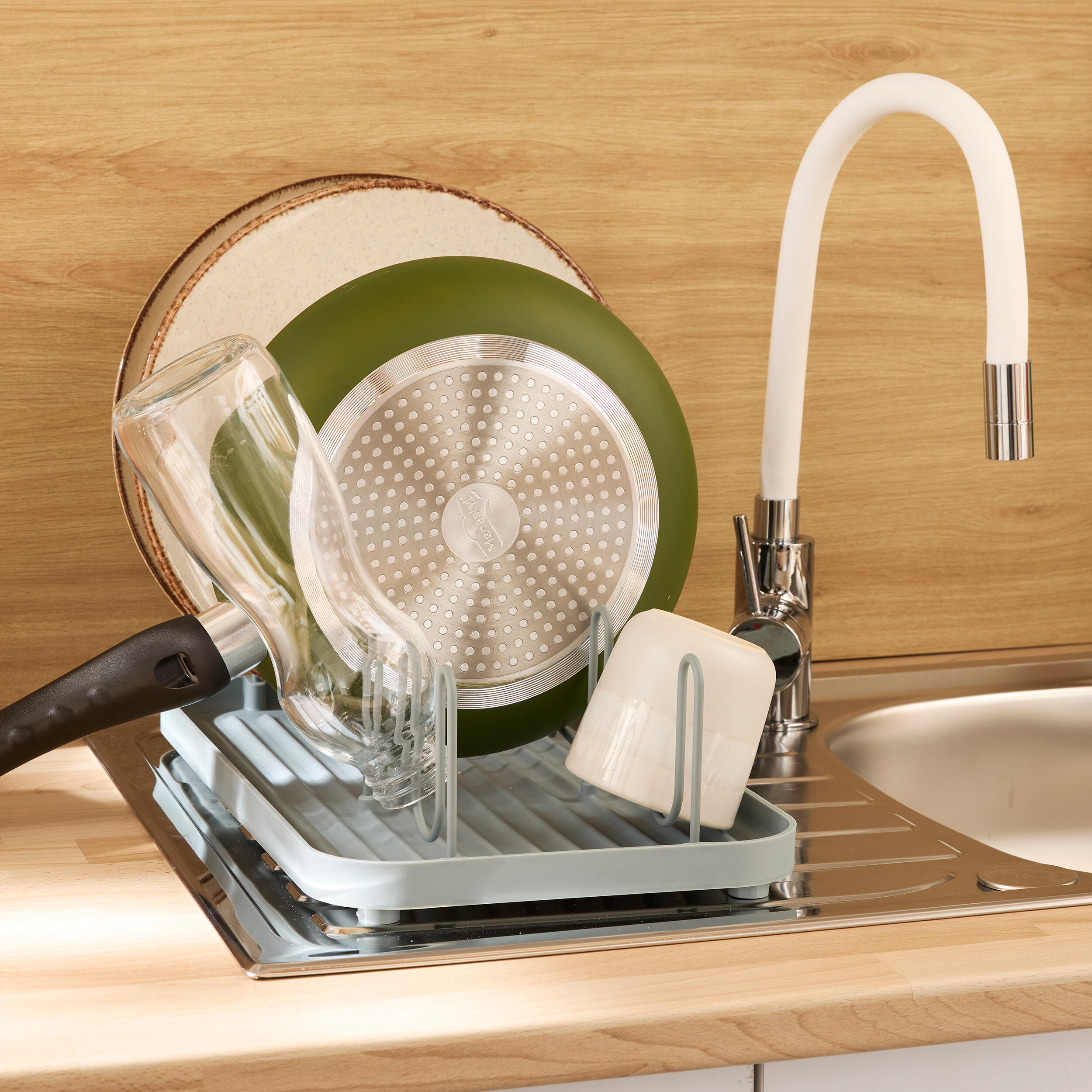 Egouttoir à vaisselle gris céladon DELINIA Eleki compact L.40 x l.22.2cm - 3