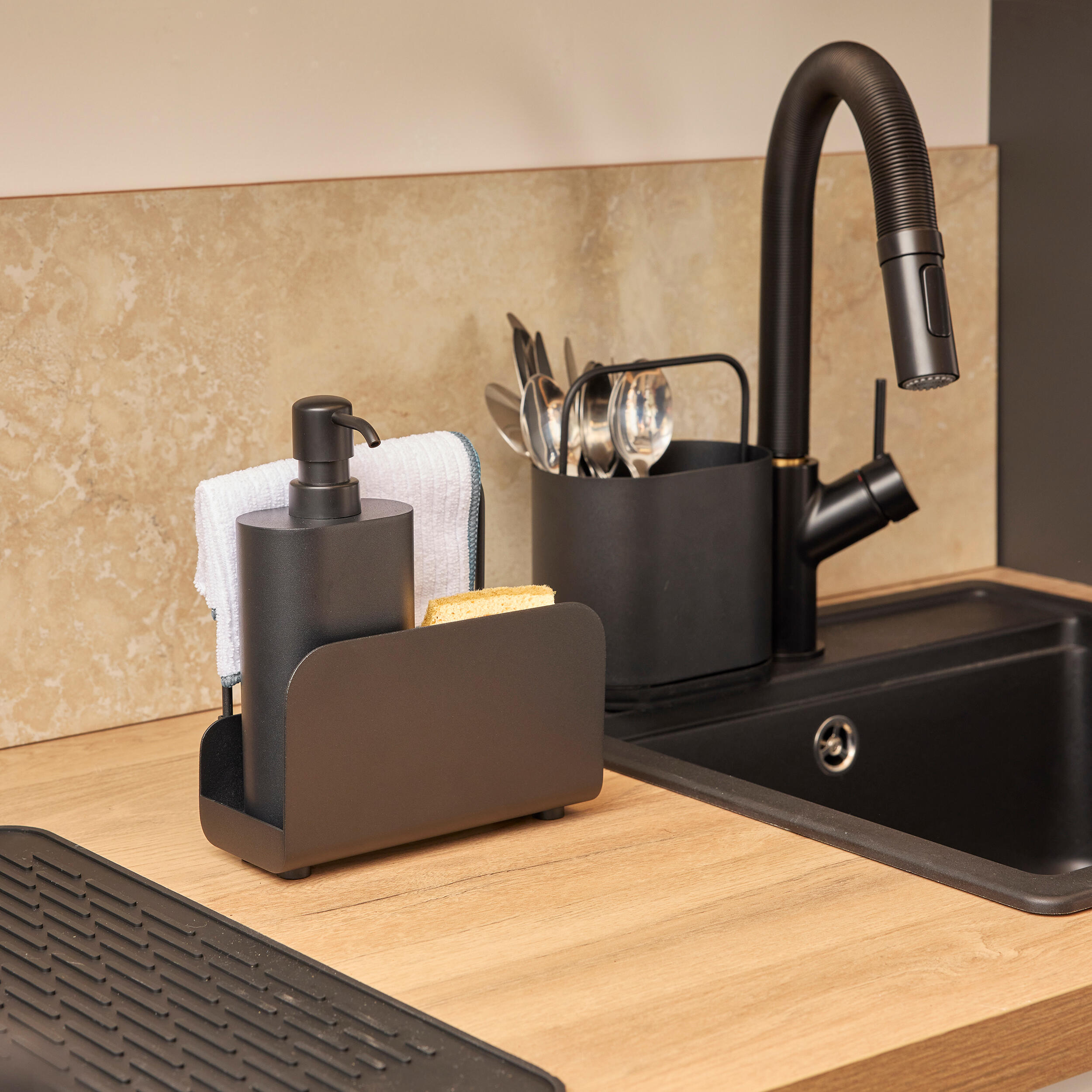 Porte-éponge DELINIA noir l.18.7xP.8.3xH.18cm - 2