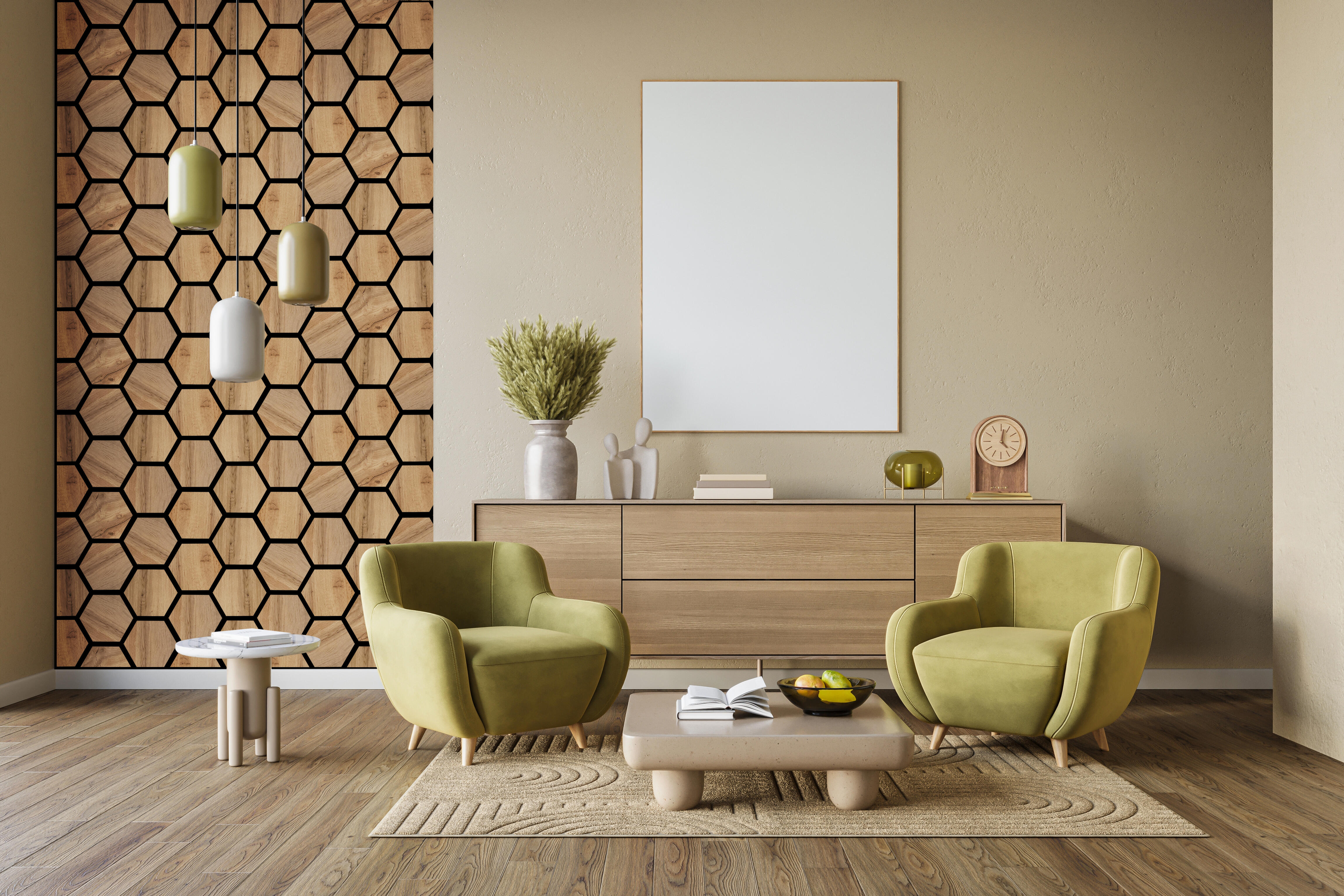 Panele ścienne 3D Heksagon na czarnym filcu 92x42 cm Dąb - 3