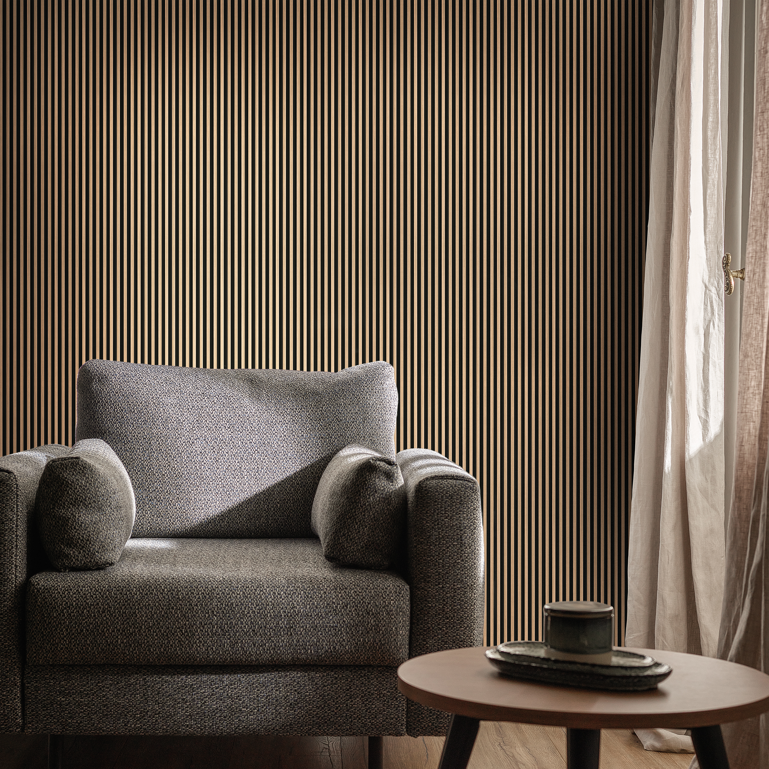 Panele ścienne 3D Lamel PCV Linerio S-Line Natural Black 5 lameli VOX - 3