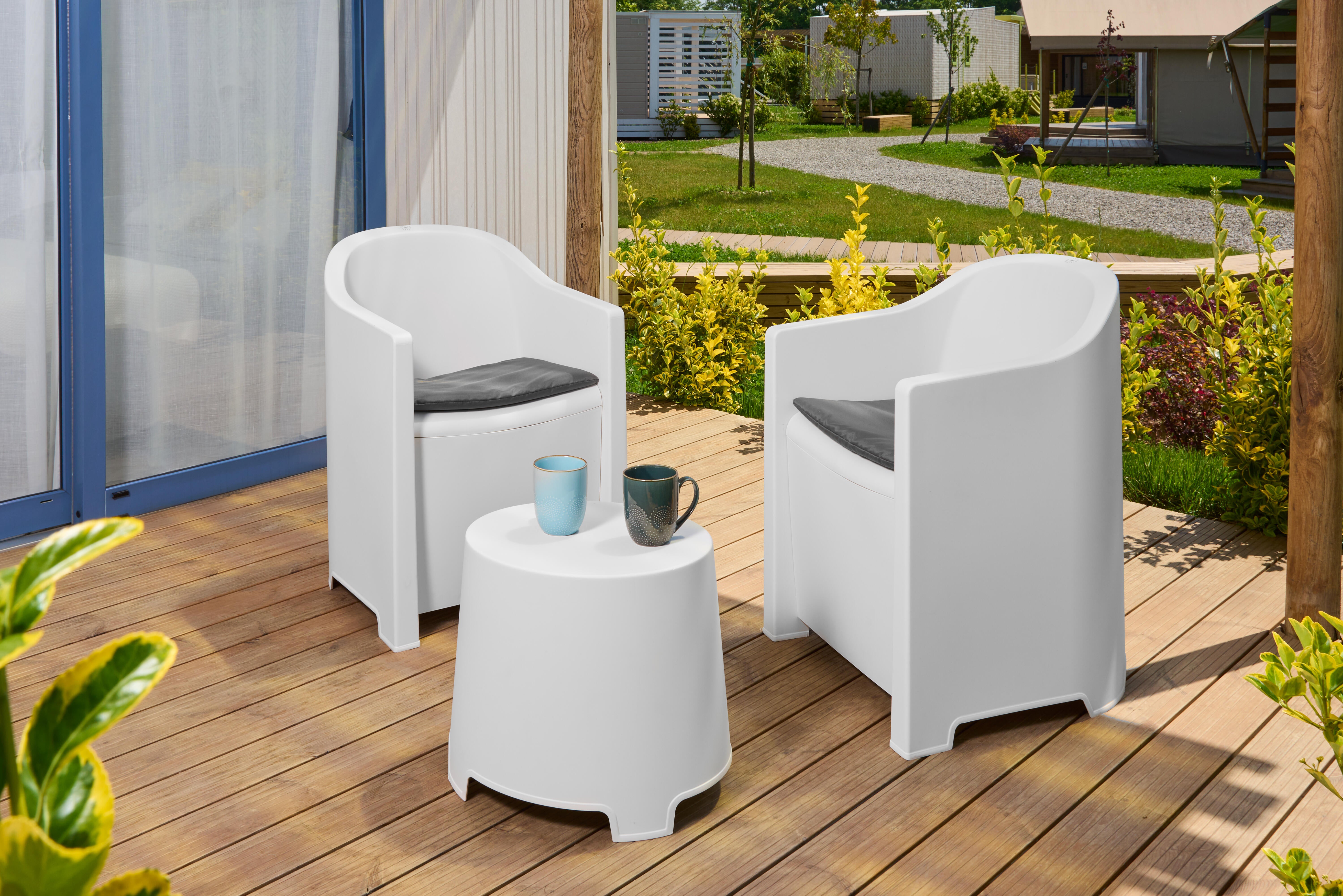 Salotto da giardino per 2 persone bianco Luna con cuscini in poliestere grigio - 2