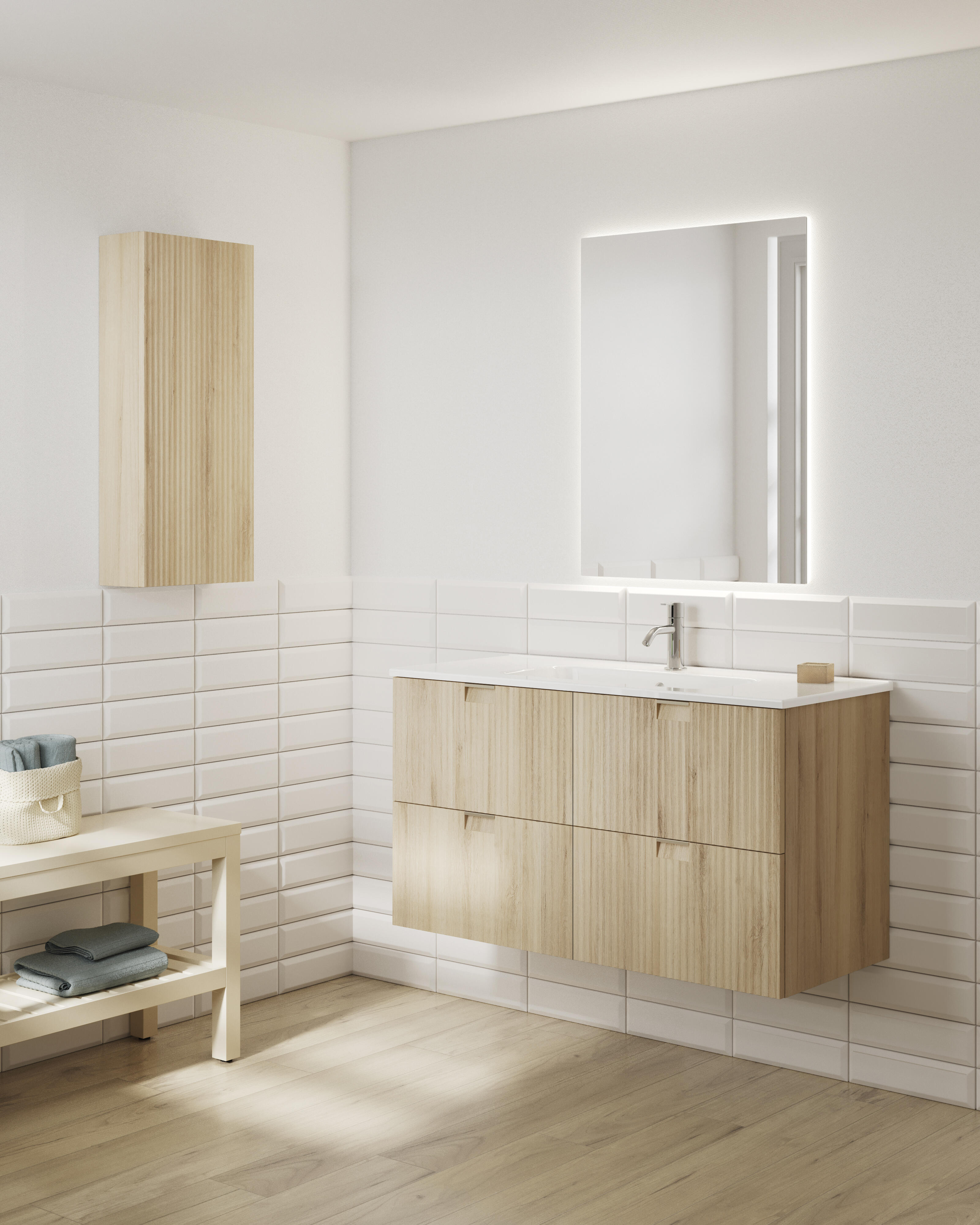 Mueble de baño con lavabo lignes beige 120x45.4 cm