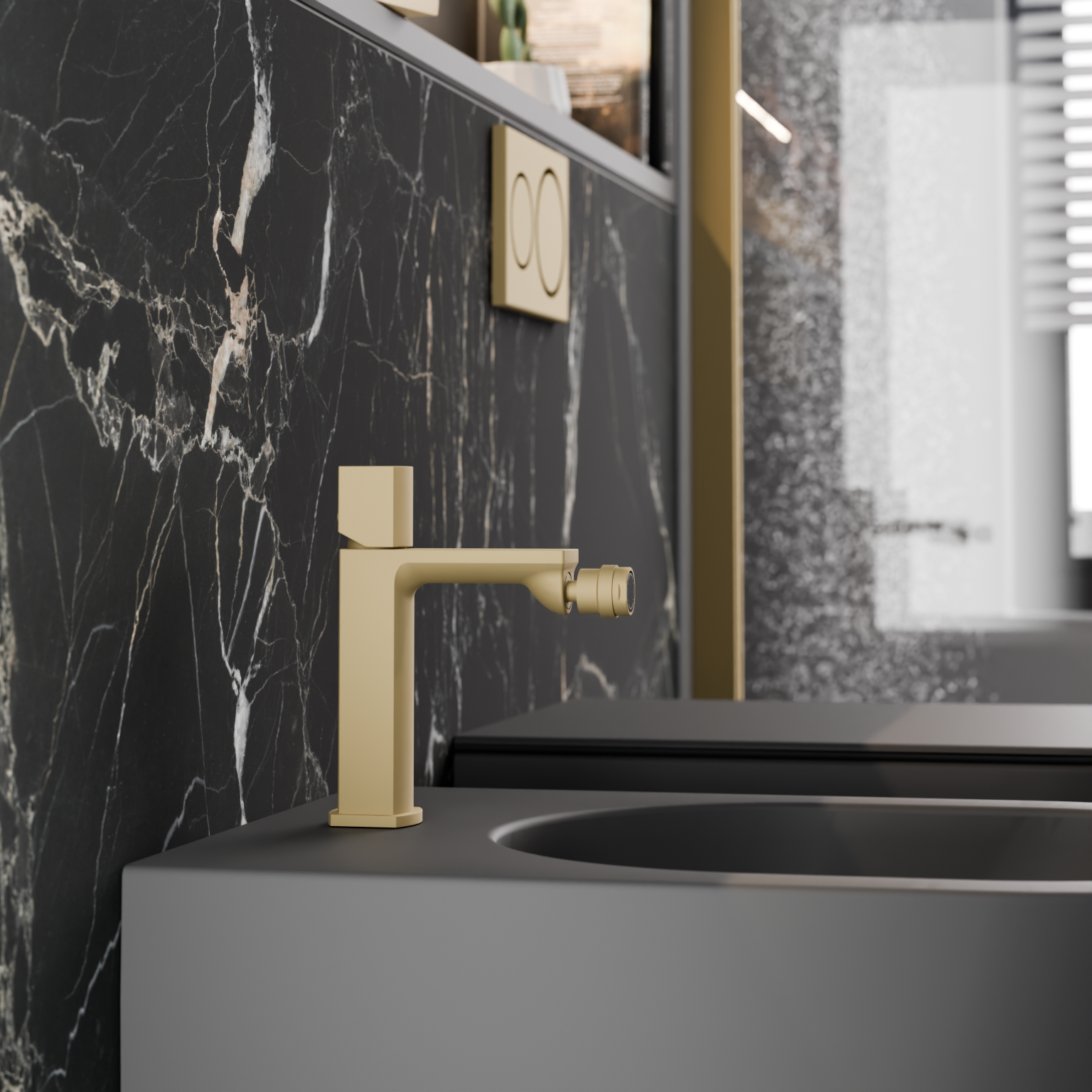 Rubinetto per bidet getto laminare cristallino Coral AQUASANIT oro opaco con piletta - 2