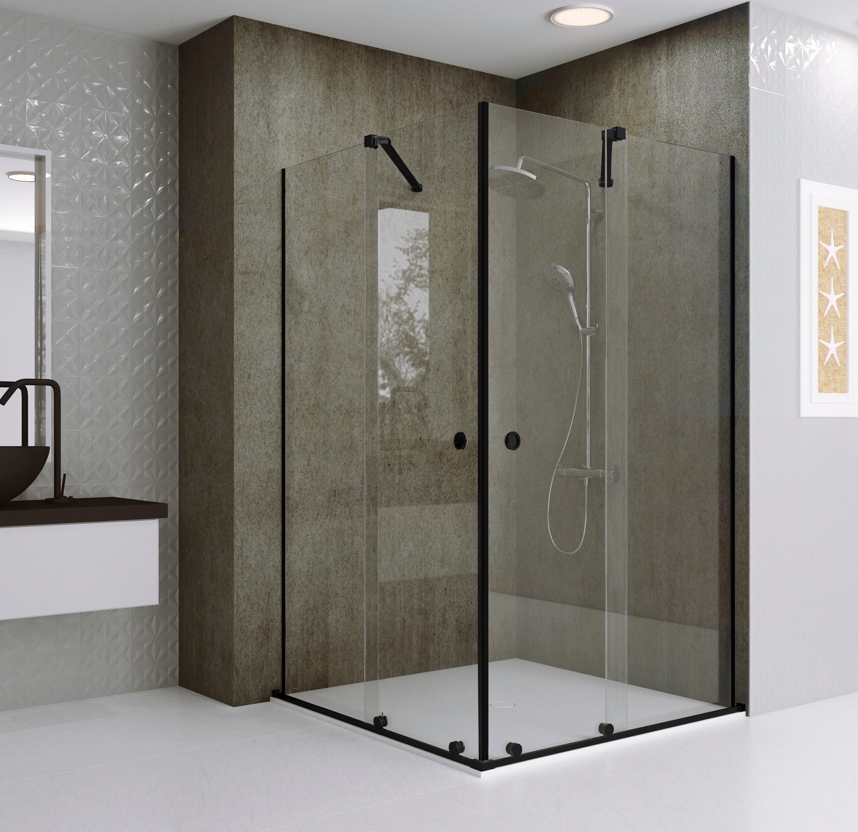 Mampara de ducha corredera transparente amea perfil negro (100-101)x(100-101)x200 cm 8 mm