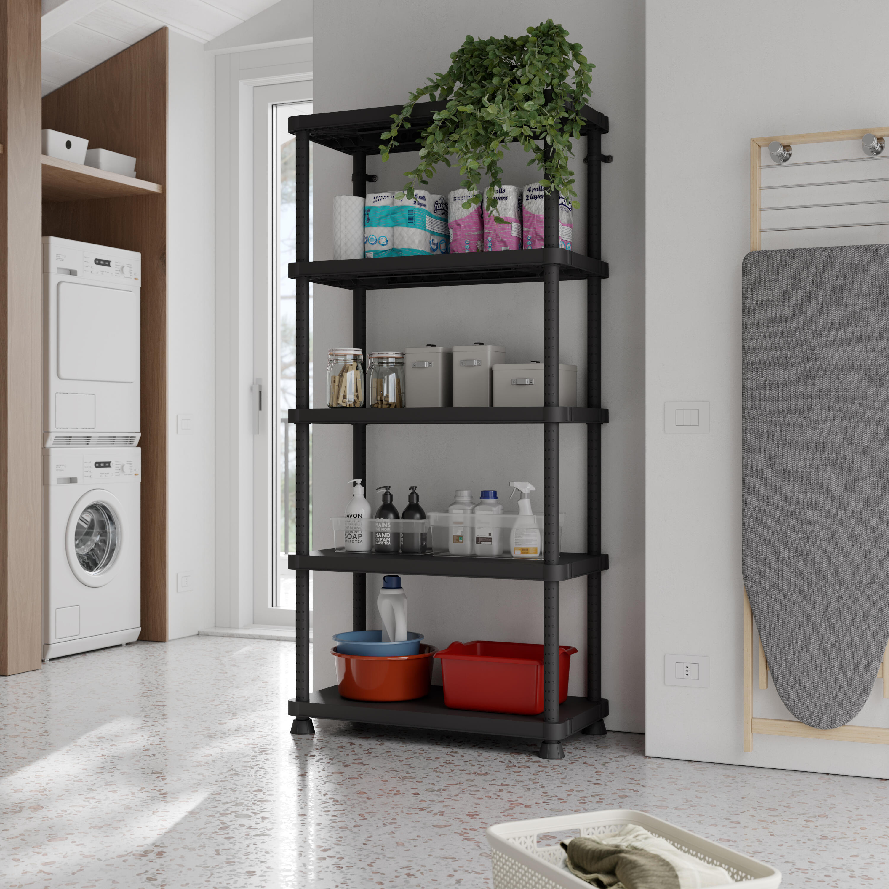 Estante em PVC preto 5 prateleiras 187x90x45 cm 350 kg Spaceo Cool - 4