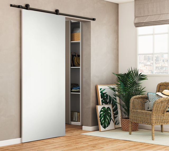 Porta scorrevole reversibile Oxford bianco in mdf bianco, L 93 x H 212 cm, con binario Loft nero