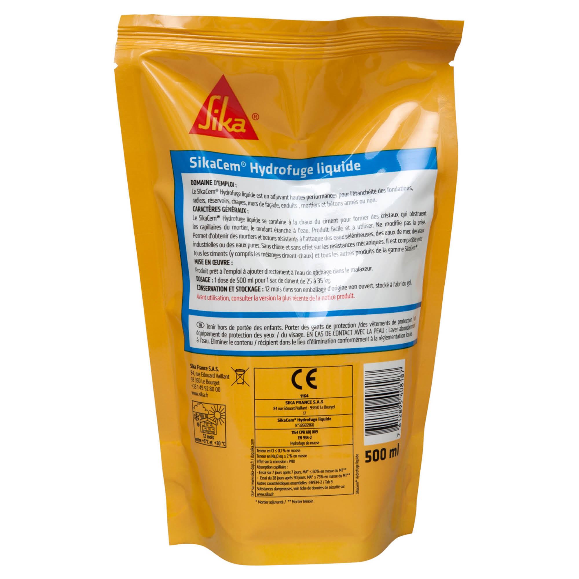 Hydrofuge pour mortier SIKA Sikacim 0.5 l blanc - 2
