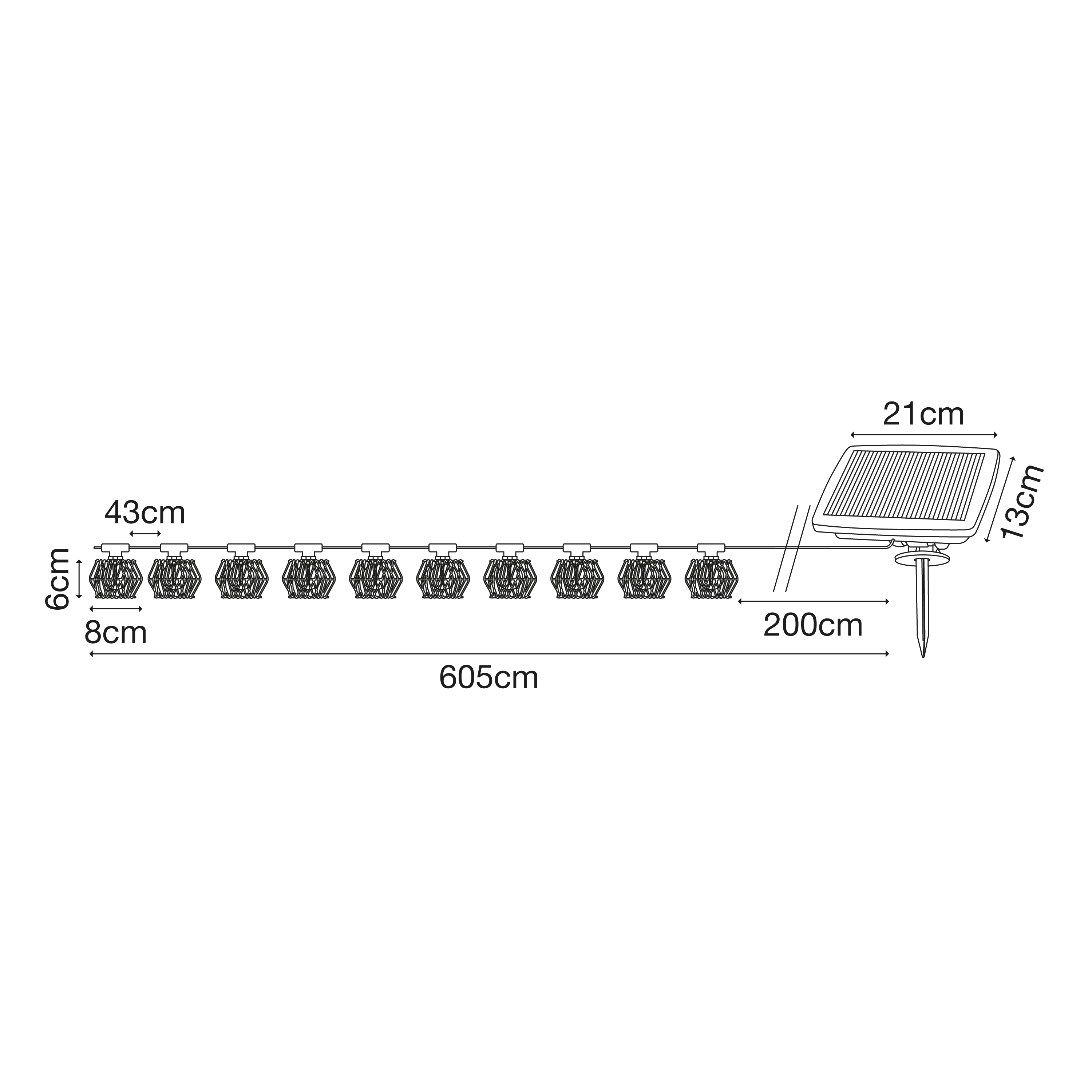Grinalda solar 6 m 10 luzes 120 lúmens 2700 K IP44 exterior bege Trinxa Inspire - 8