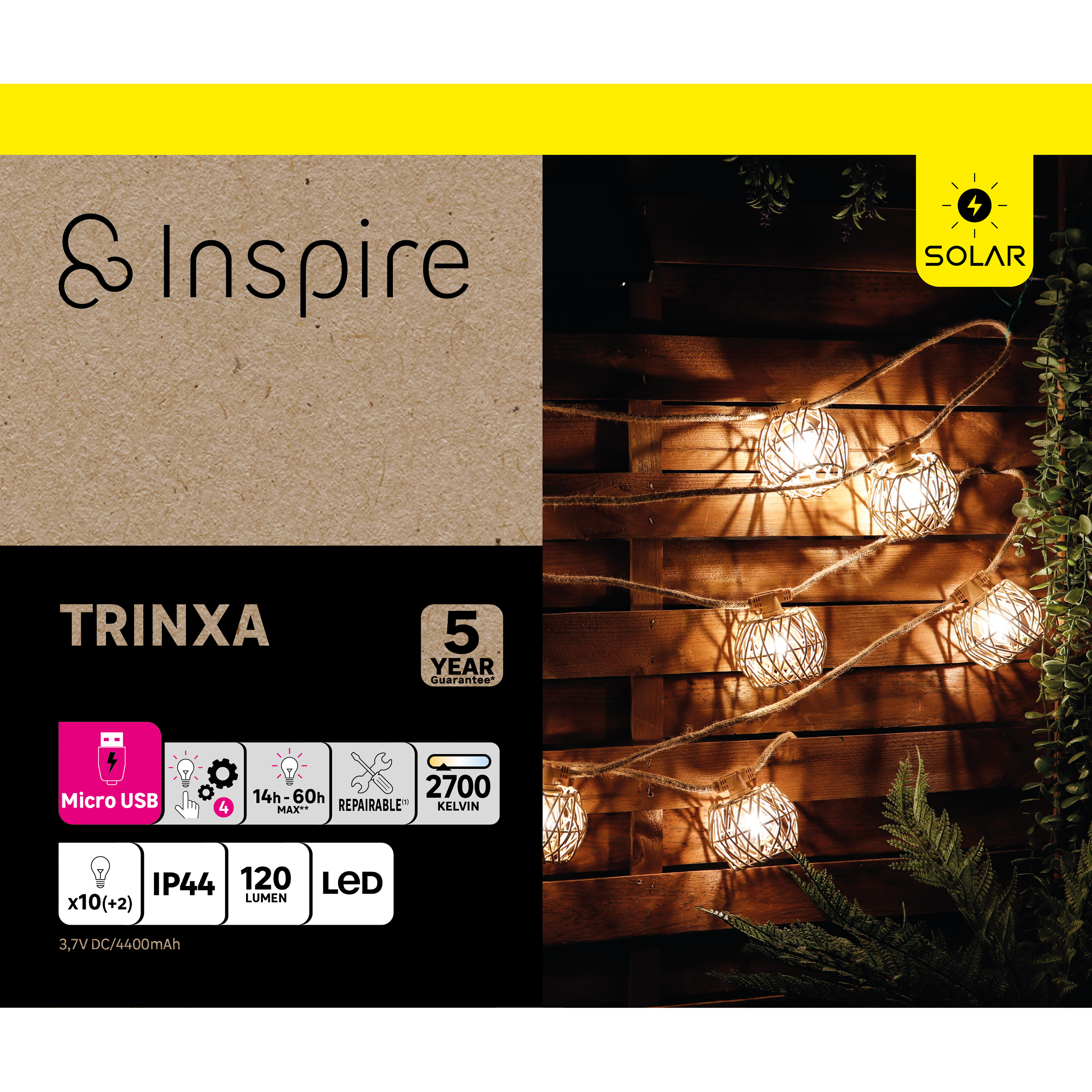 Grinalda solar 6 m 10 luzes 120 lúmens 2700 K IP44 exterior bege Trinxa Inspire - 9