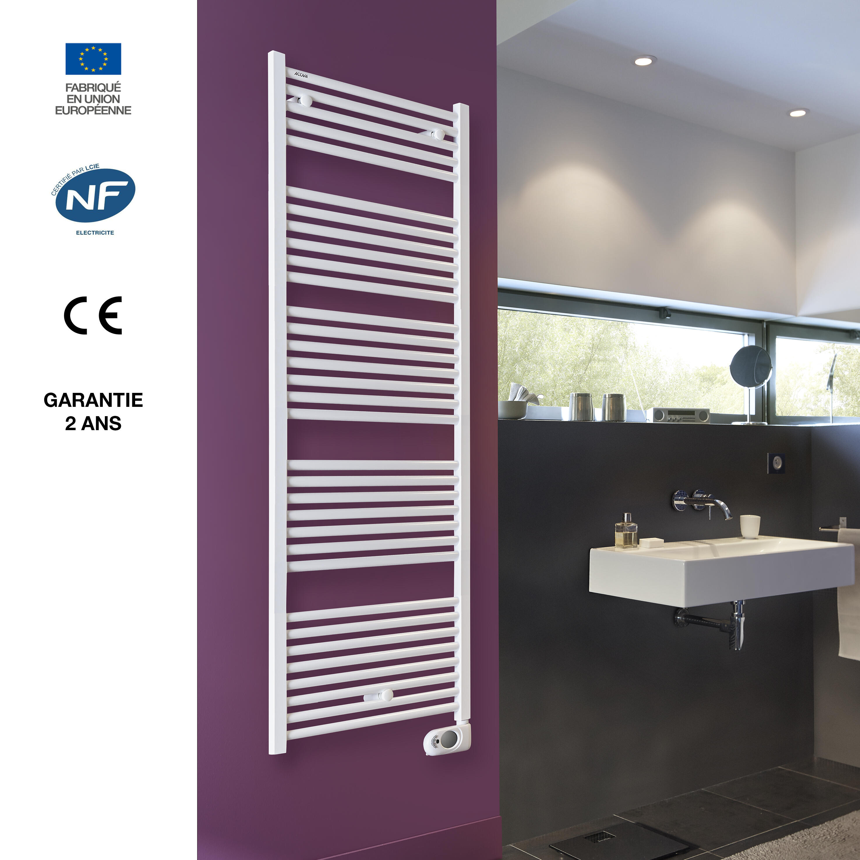 Sèche-serviettes électrique à inertie fluide ACOVA 750W, H158.2 x l50 cm Tweed b - 4