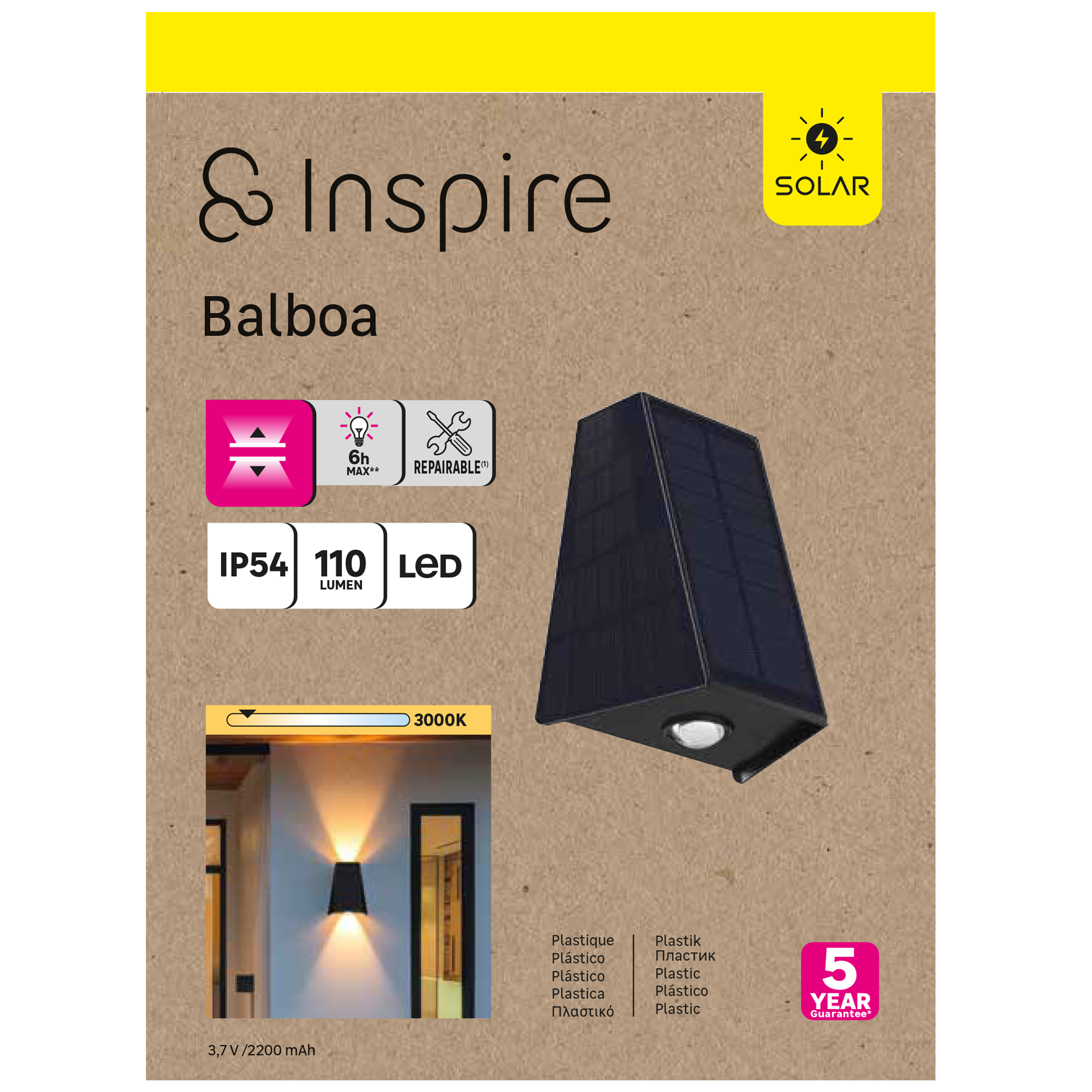 Applique solaire 110 lumens blanc neutre, Balboa INSPIRE - 9