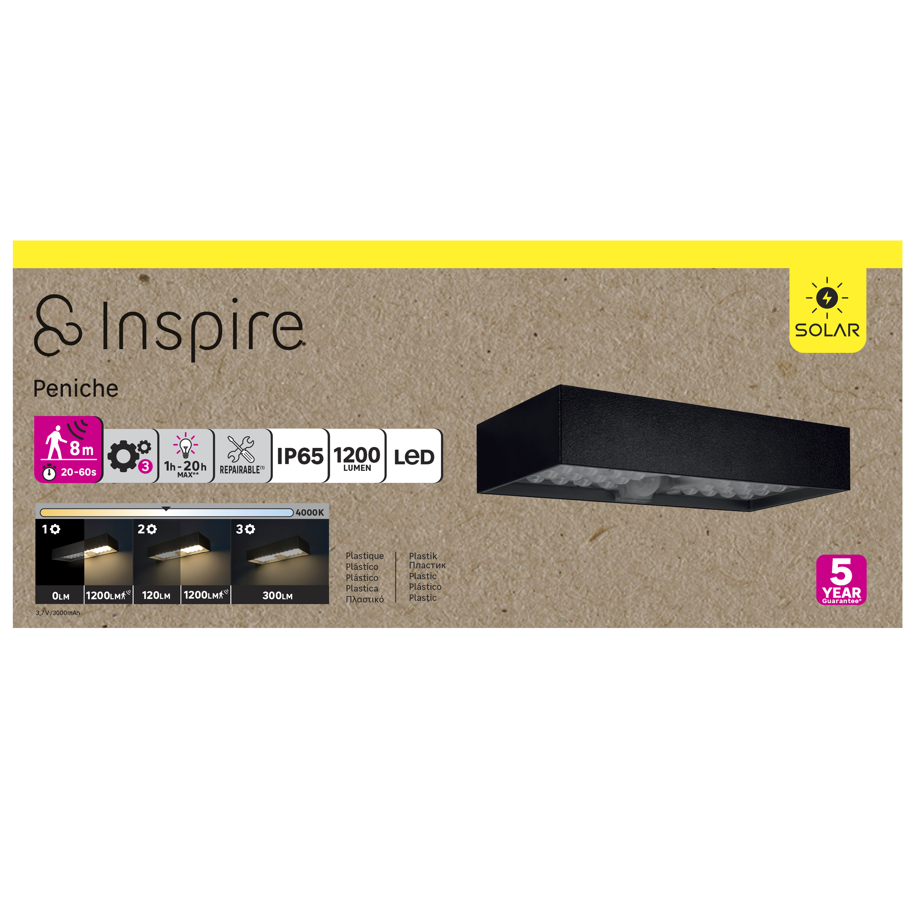 Applique solaire à détection, 1200 lumens blanc neutre, Peniche INSPIRE - 13